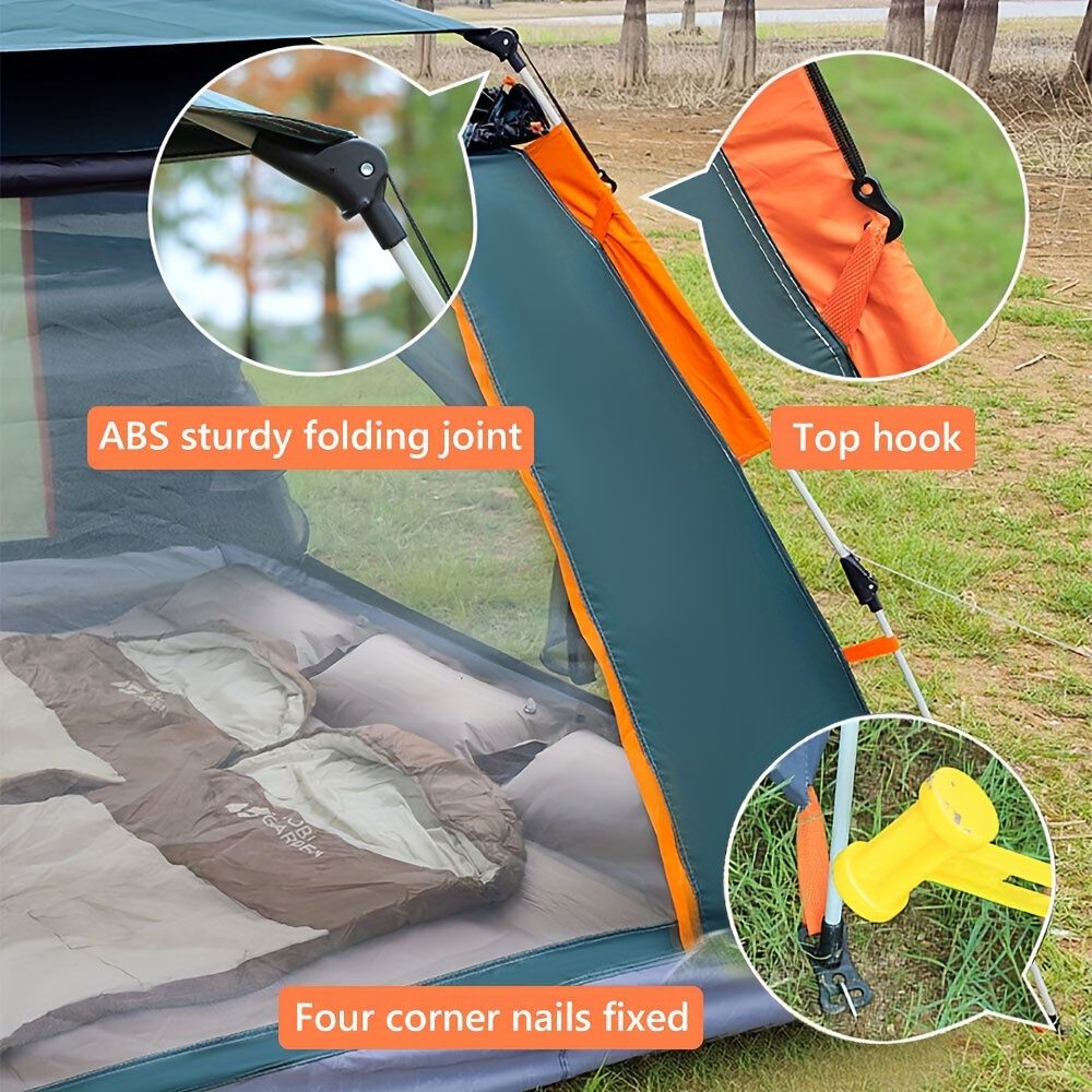 Muti-Person Outdoor Automatic Quick Opening Camping Tent with Mesh Windows. Made of Oxford Fabric, Comes with Portable Bag & Moisture - Proof Mat. Ideal for Family Camping, Fishing, Hunting - Discount Msrp