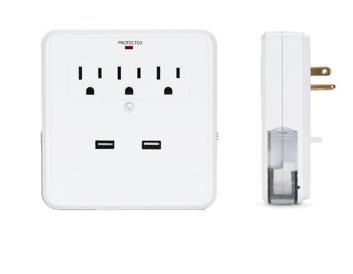 NEW! Classic Combo Wall Adapter W/3 AC Outlets W/Surge Protection And Dual USB Ports To Charge Your Gadgets - Discount Msrp