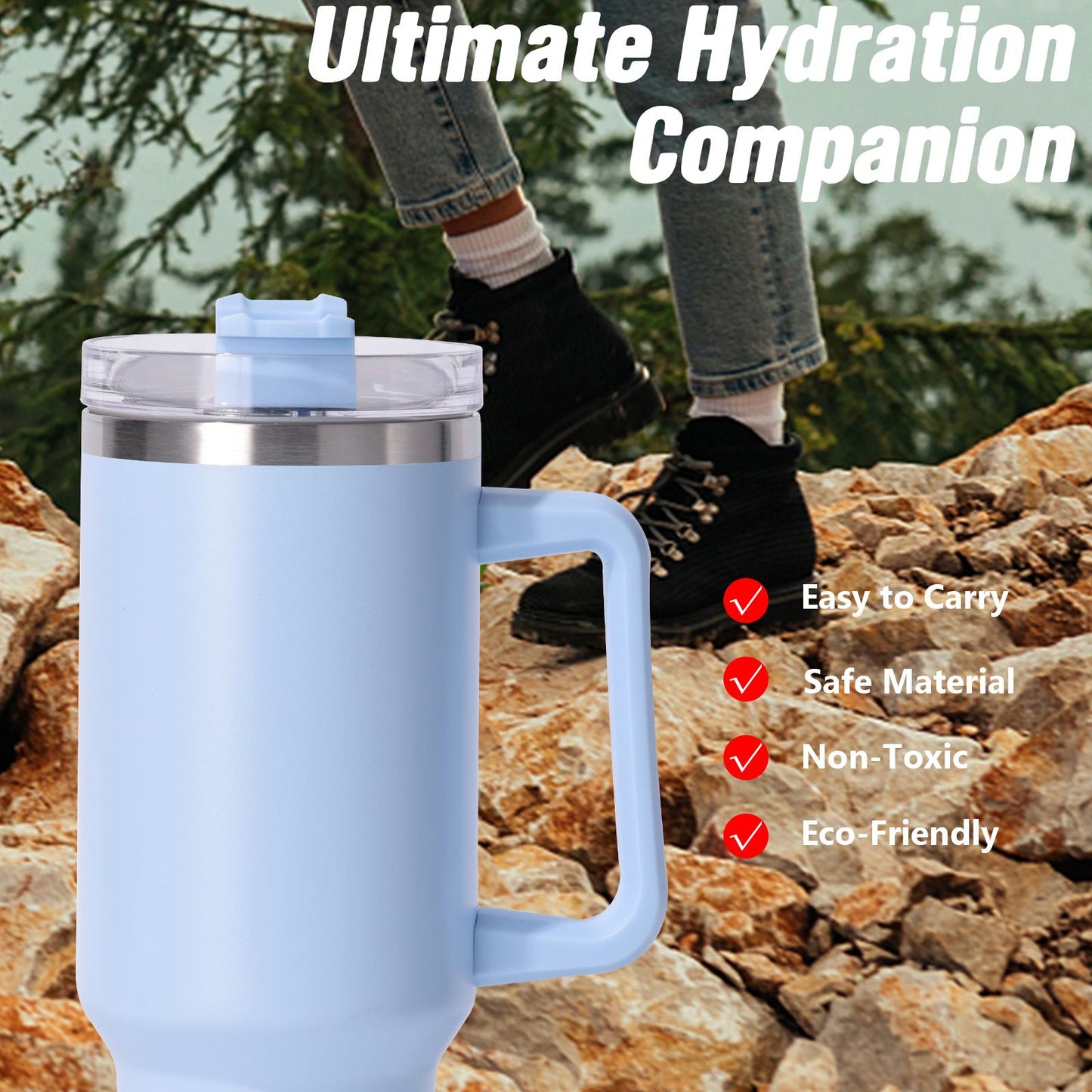 40oz large capacity tumbler, With Handle And Straw Lid, Insulated Reusable Stainless Steel Water Bottles Travel Mug Coffee Cup car cup water cup For Men Women Outdoor Camping Driving, gift - Discount Msrp