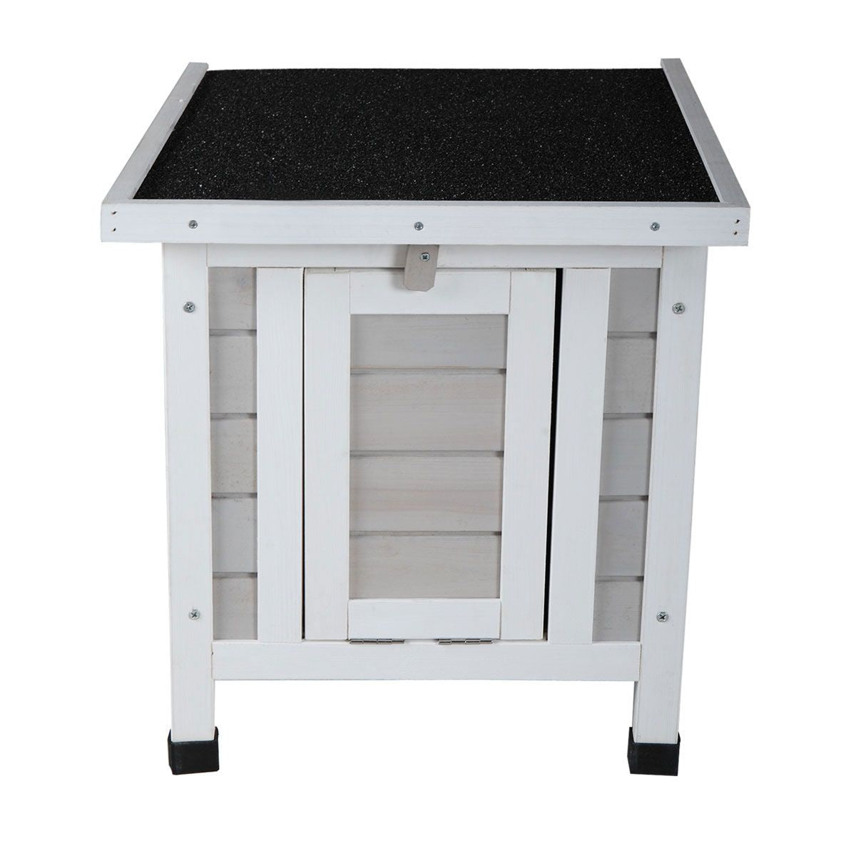 Modern Wooden Rabbit Cat Dog Hutch, Indoor/Outdoor Retreat House with Openable Roof for Small Pets, Weatherproof, Gray - Discount Msrp
