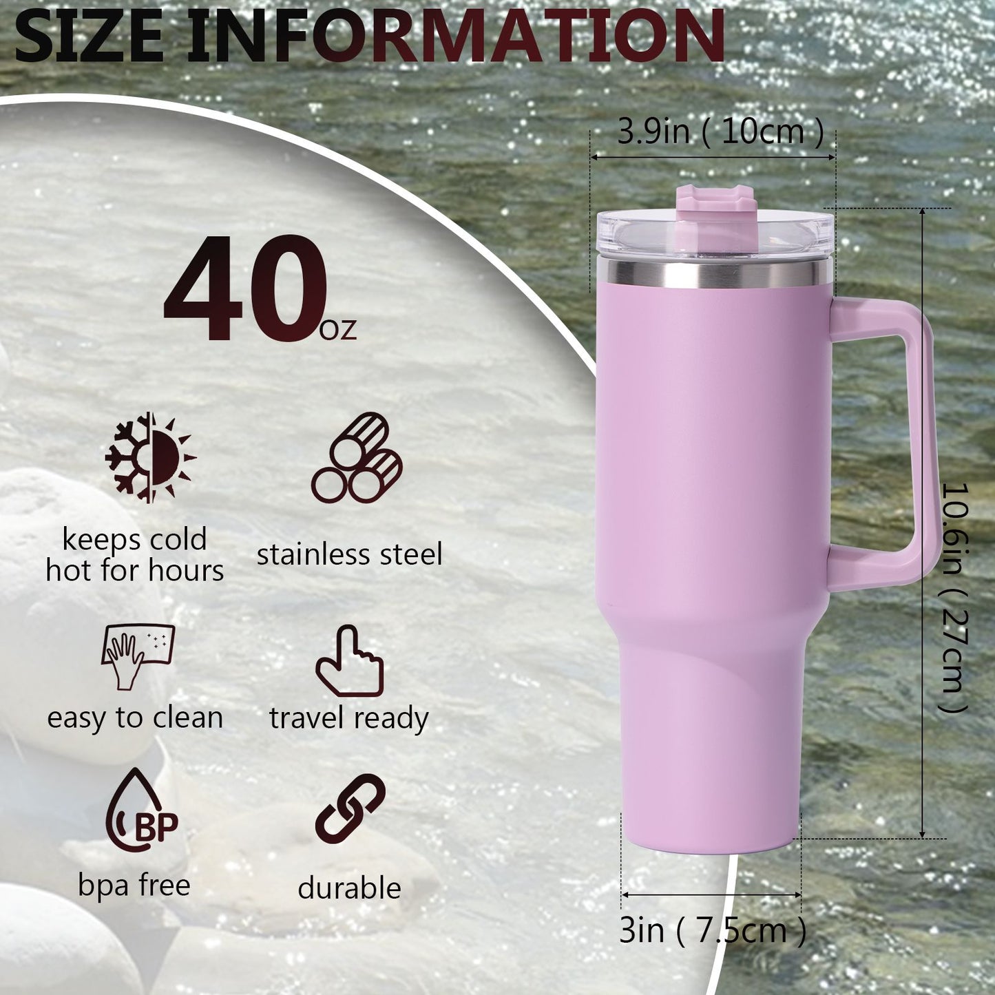 40oz large capacity tumbler, With Handle And Straw Lid, Insulated Reusable Stainless Steel Water Bottles Travel Mug Coffee Cup car cup water cup For Men Women Outdoor Camping Driving, gift - Discount Msrp