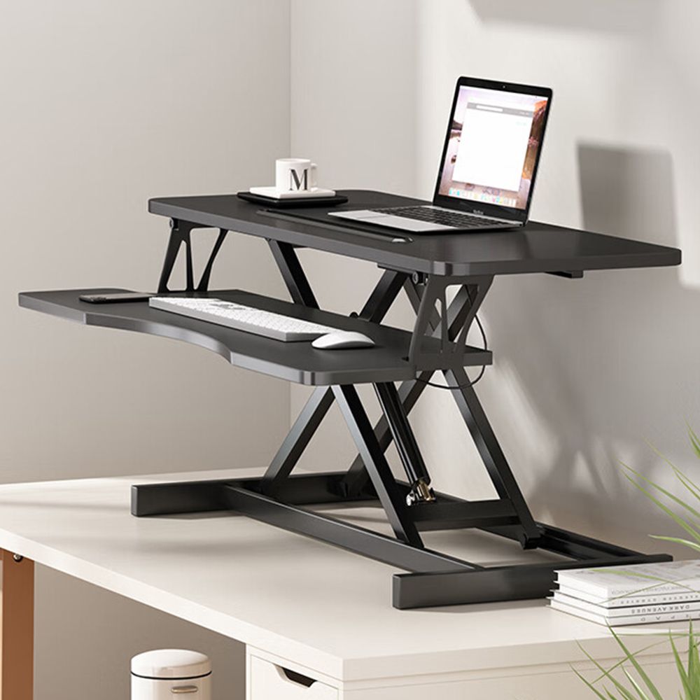 32 Inch Desk Converter, Height Adjustable Sit to Stand Riser, Dual Monitor and Laptop Workstation with Wide Keyboard Tray, Black - Discount Msrp