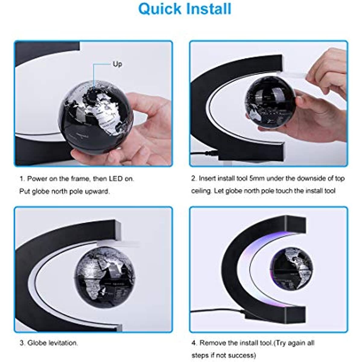 Magnetic Levitating Globe with LED Light; Cool Tech Gift for Men Father Boys; Birthday Gifts for Kids; Floating Globes World Desk Gadget Decor in Office Home/Display Frame Stand - Discount Msrp