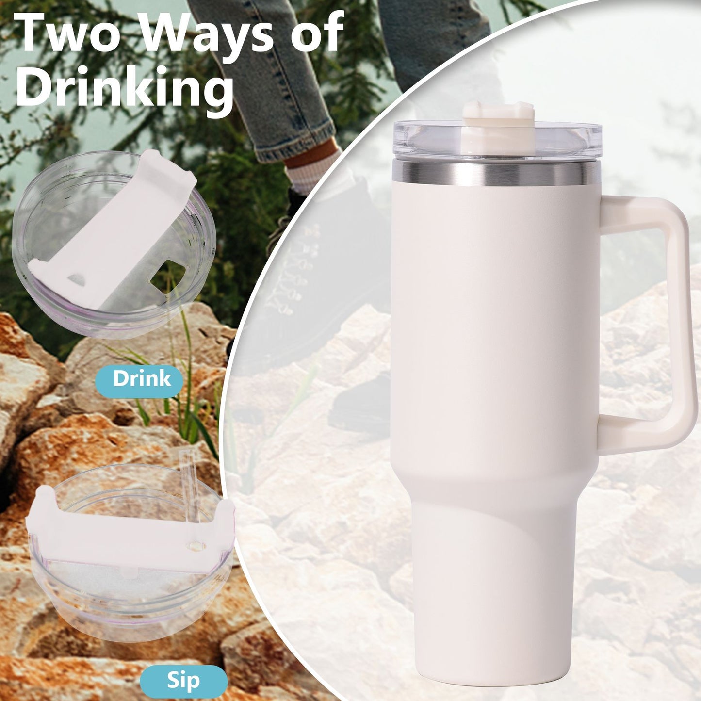 40oz large capacity tumbler, With Handle And Straw Lid, Insulated Reusable Stainless Steel Water Bottles Travel Mug Coffee Cup car cup water cup For Men Women Outdoor Camping Driving, gift - Discount Msrp