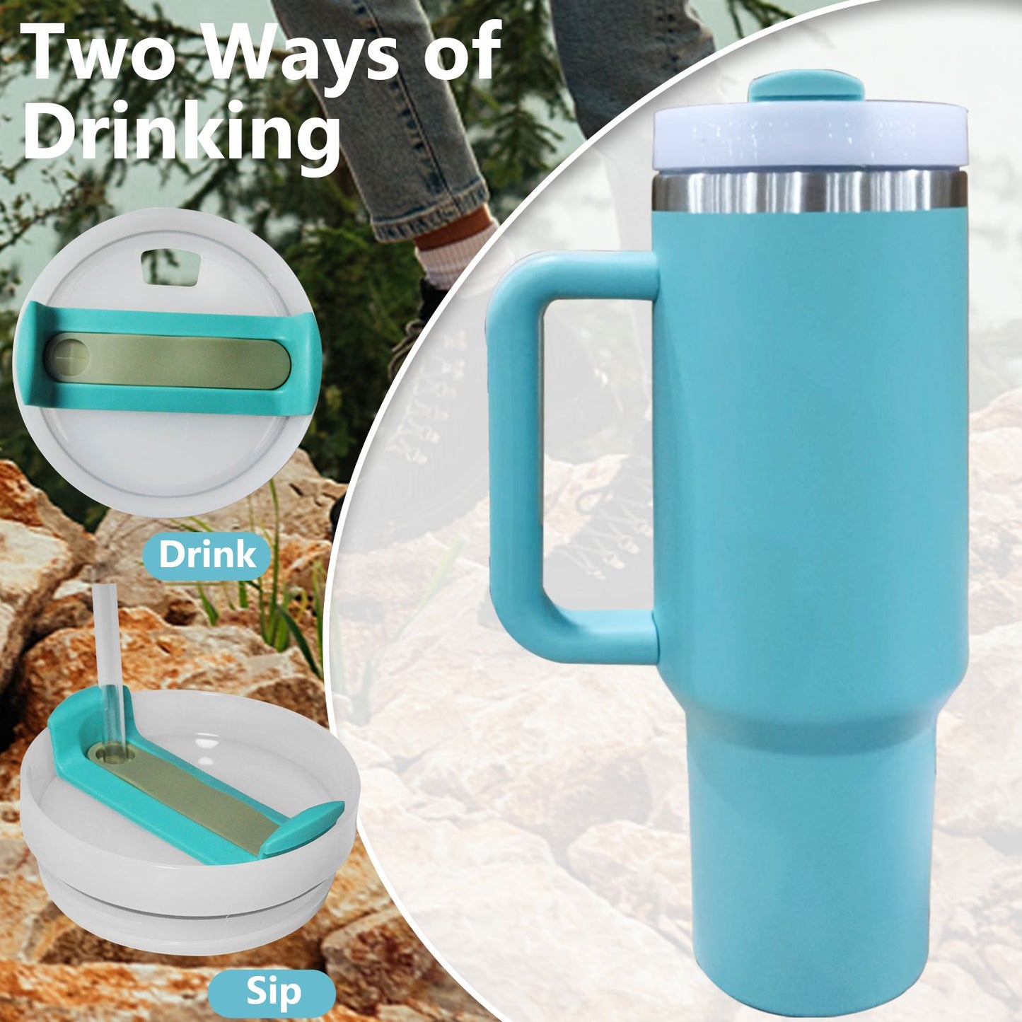 40oz V2 large capacity tumbler, With Handle And Straw Lid, Insulated Reusable Stainless Steel Water Bottles Travel Mug Coffee Cup car cup water cup For Men Women Outdoor Camping Driving, gift - Discount Msrp