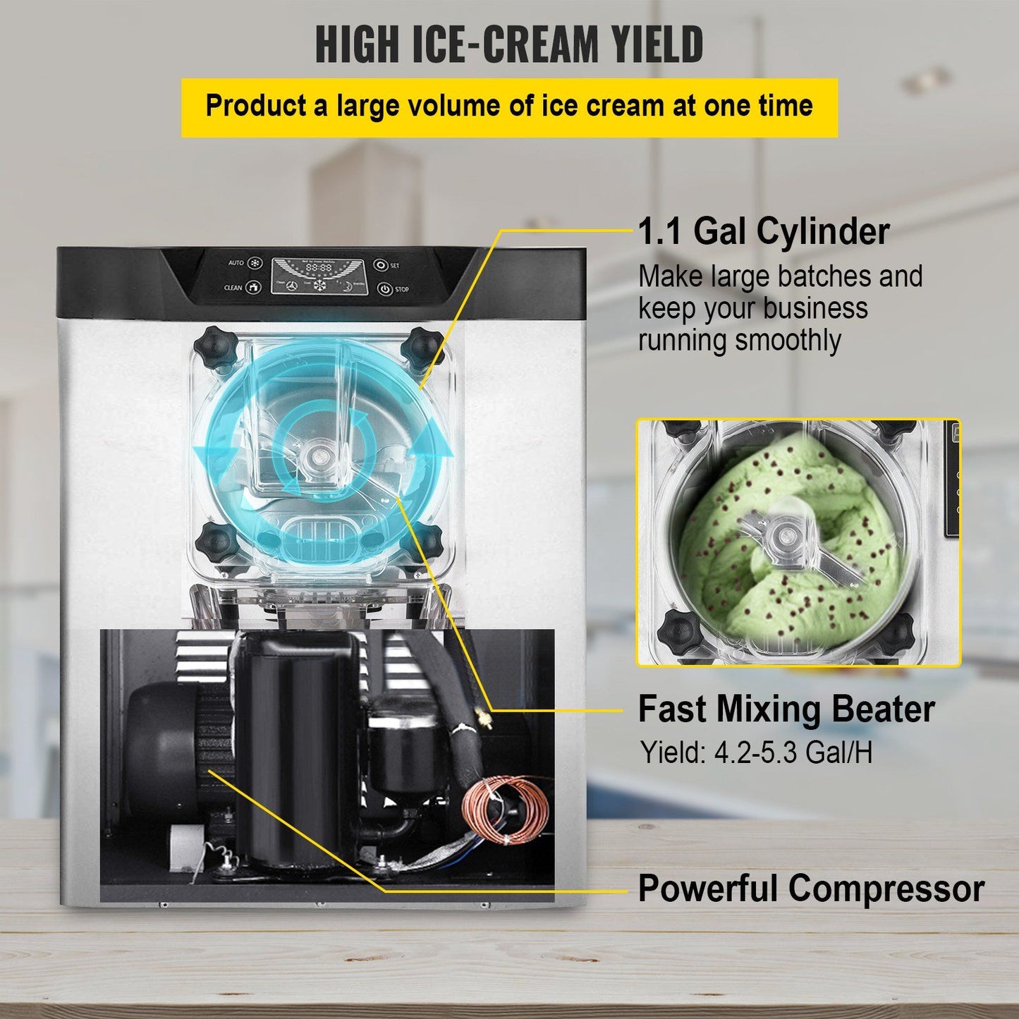 VEVOR Commercial Ice Cream Machine 1400W 20/5.3 Gph Hard Serve Ice Cream Maker with LED Display Screen Auto Shut-Off Timer One Flavors Perfect for Restaurants Snack bar Supermarkets - Discount Msrp