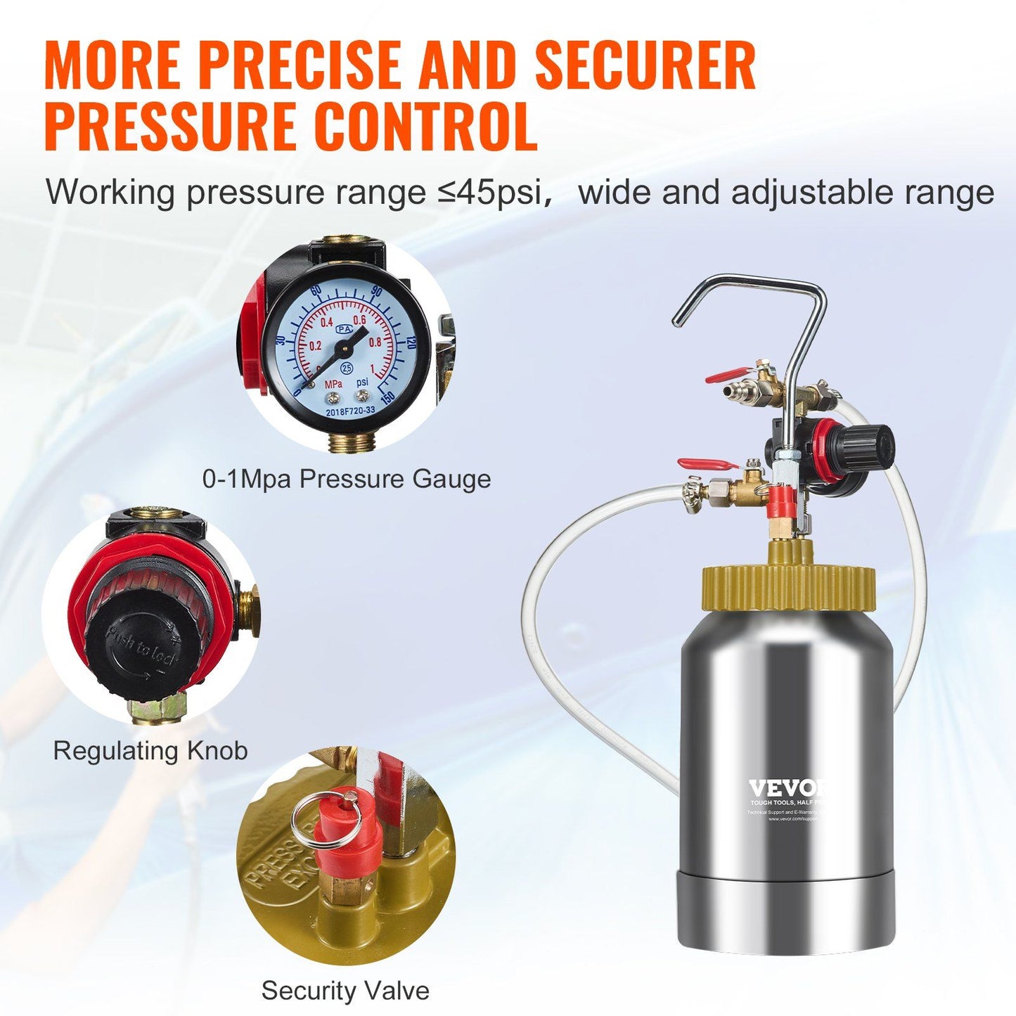 VEVOR 2L/0.5gal Spray Paint Pressure Pot Tank, Lightweight Air Paint Pressure Pot, 1.8mm Nozzle Spray Paint Gun 3m Hoses for Home Decoration Architecture Construction Automotive Painting, 45PSI Max - Discount Msrp