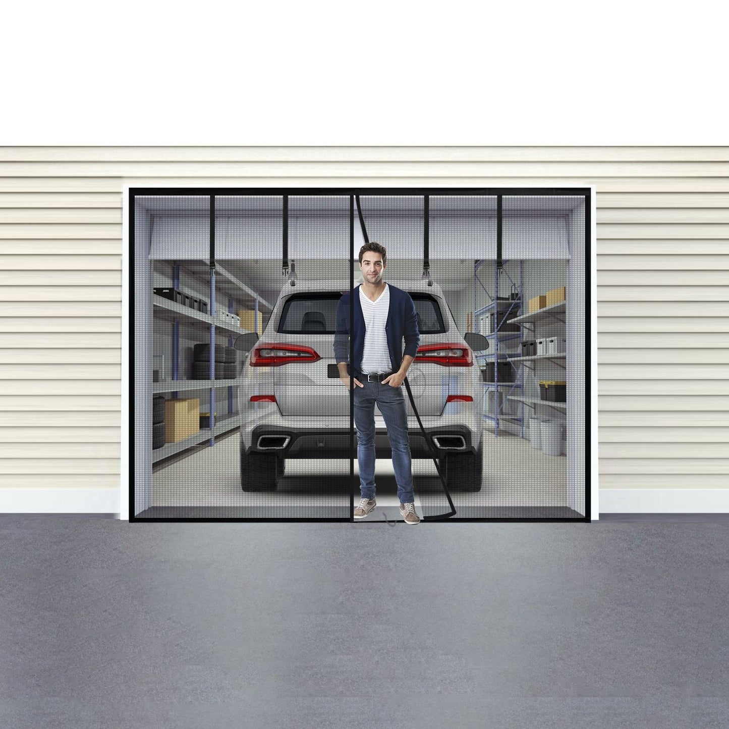 Magnetic Garage Door Screen Single-Car Garage Screen Mesh Fiberglass Garage Net with Magnetic Closure 4 Buckle Straps for One Cars - Discount Msrp