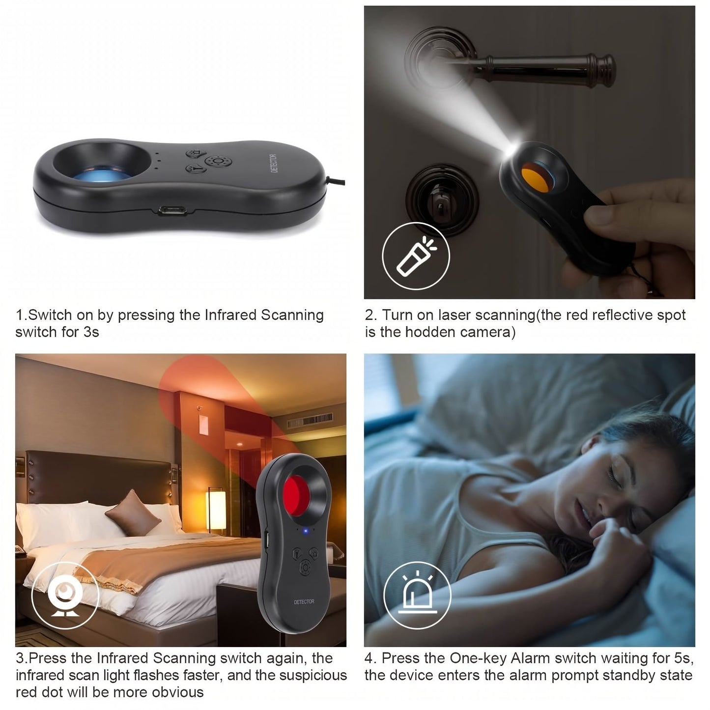 Hidden Camera Detectors; LED Hidden Device Detector With Infrared Viewfinders - Pocket Sized Anti Spy Camera Finder Locates Hidden Camera; Chargeable Anti Theft Alarm In Hotels And Bathroom - Discount Msrp