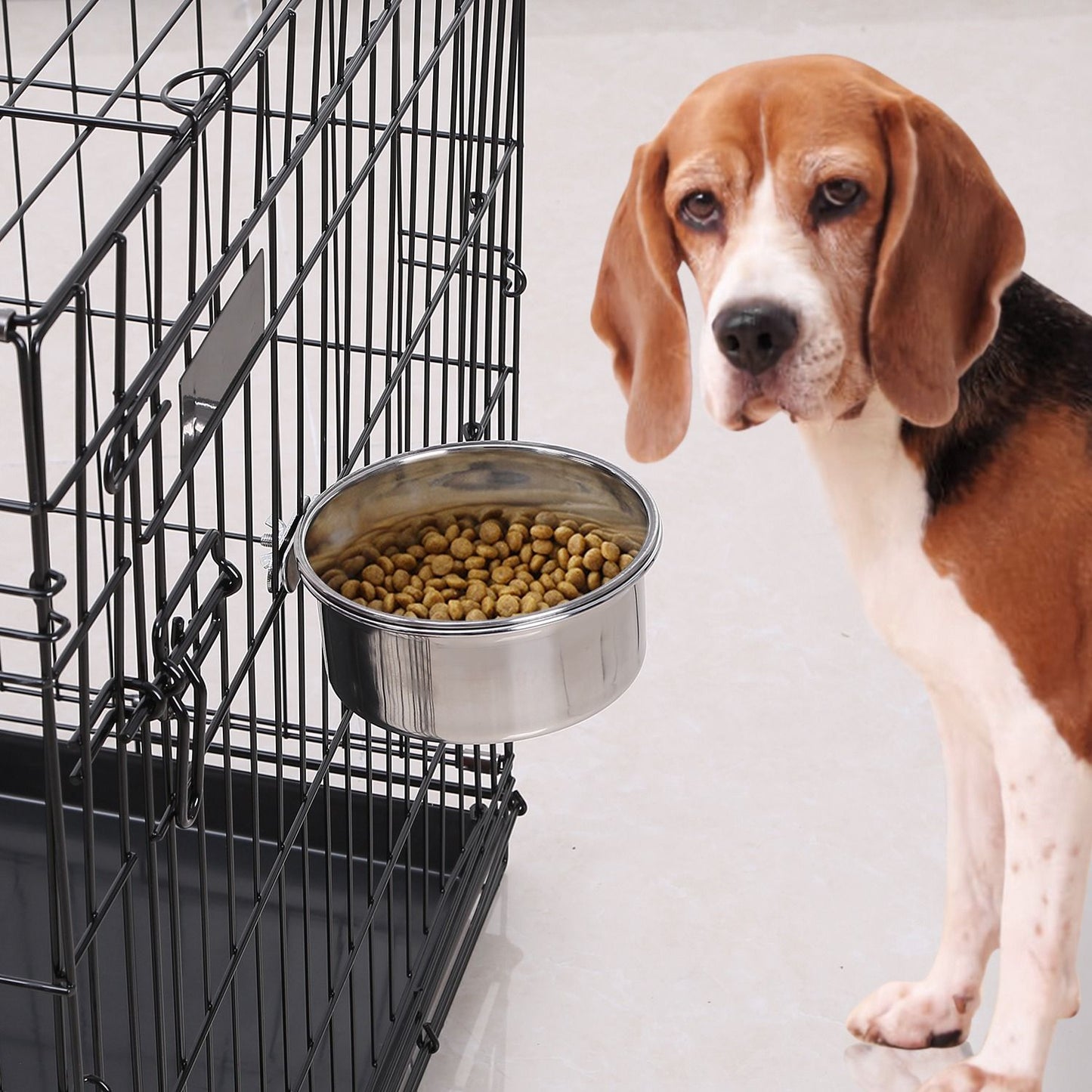 Stainless Steel Dog Bowl Pets Hanging Food Bowl Detachable Pet Cage Food Water Bowl with Clamp Holder - Discount Msrp