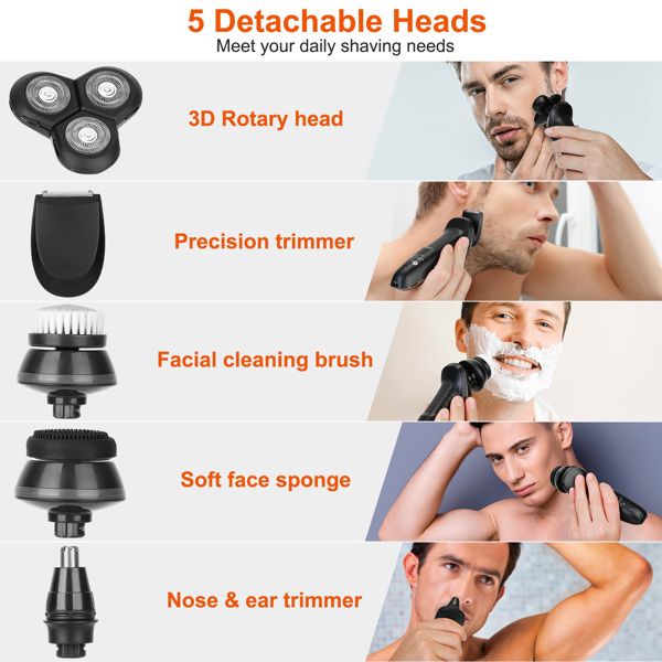 5 In 1 Electric Razor Shaver Rechargeable Cordless Head Beard Trimmer Shaver Kit IPX6 Waterproof Dry Wet Grooming Kit - Discount Msrp