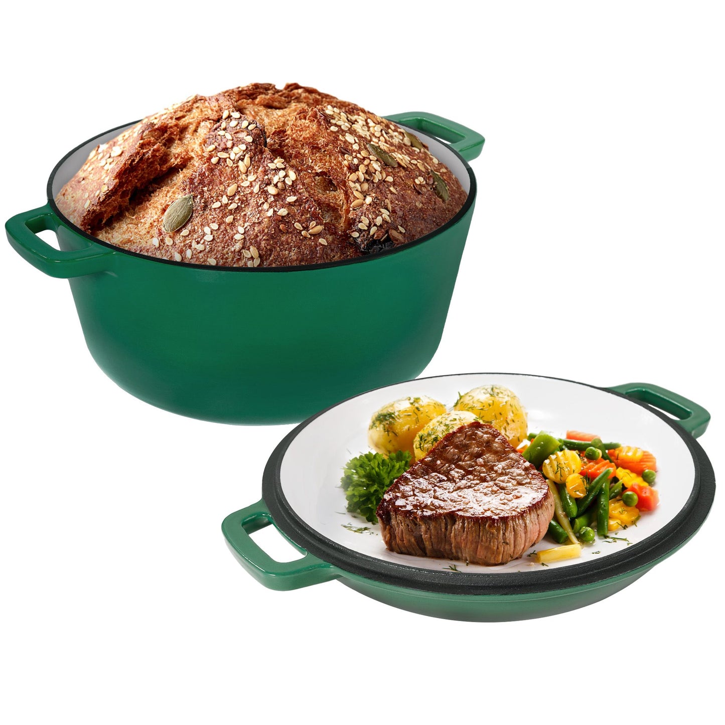 Enameled Cast Iron Dutch Oven with Serving Lid + ENCLOSED THERMAL CIRCLE Design - Discount Msrp