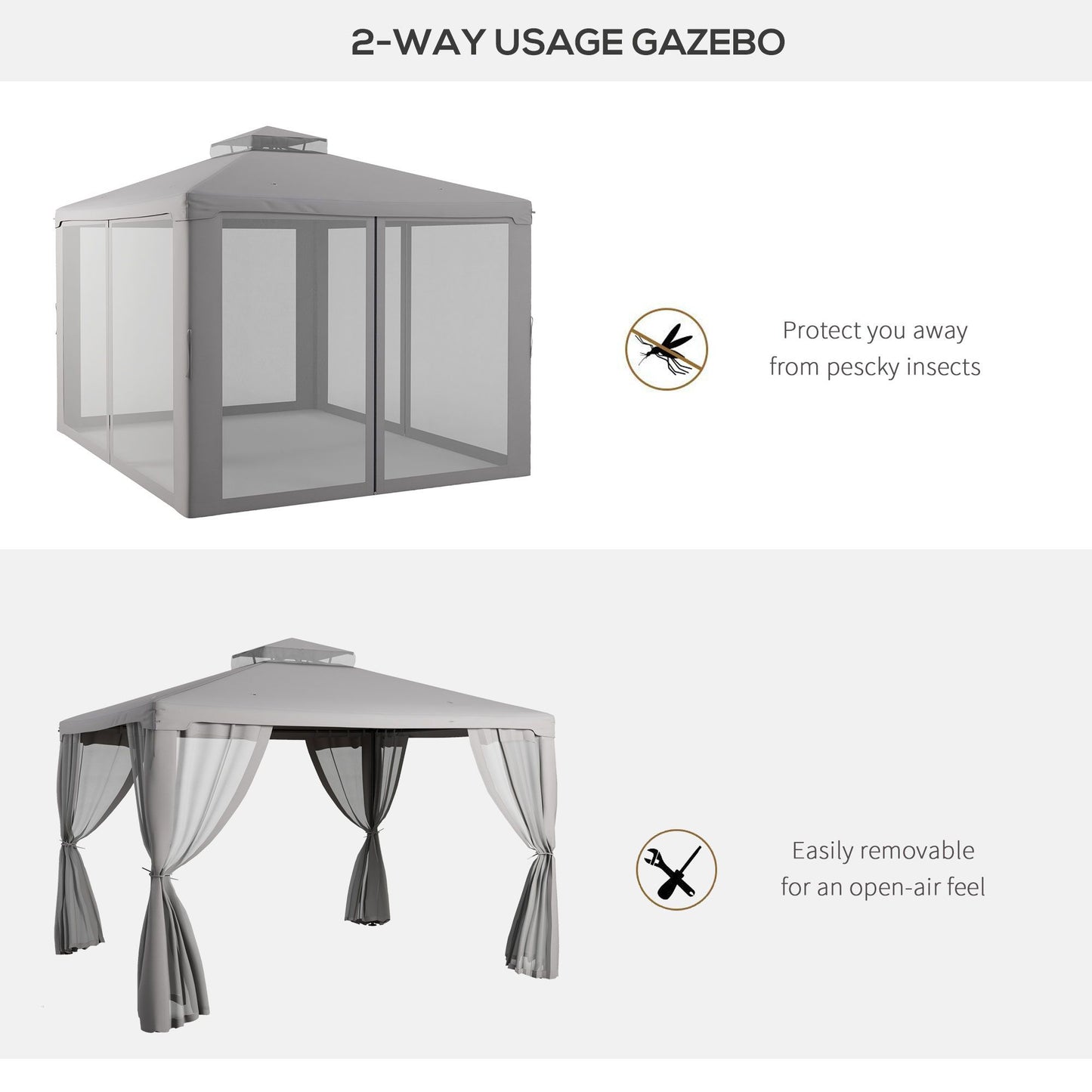 Outsunny 9.6' x 11.6' Patio Gazebo, Outdoor Canopy Shelter with 2-Tier Roof and Netting, Steel Frame for Garden, Lawn, Backyard, and Deck, Gray - Discount Msrp