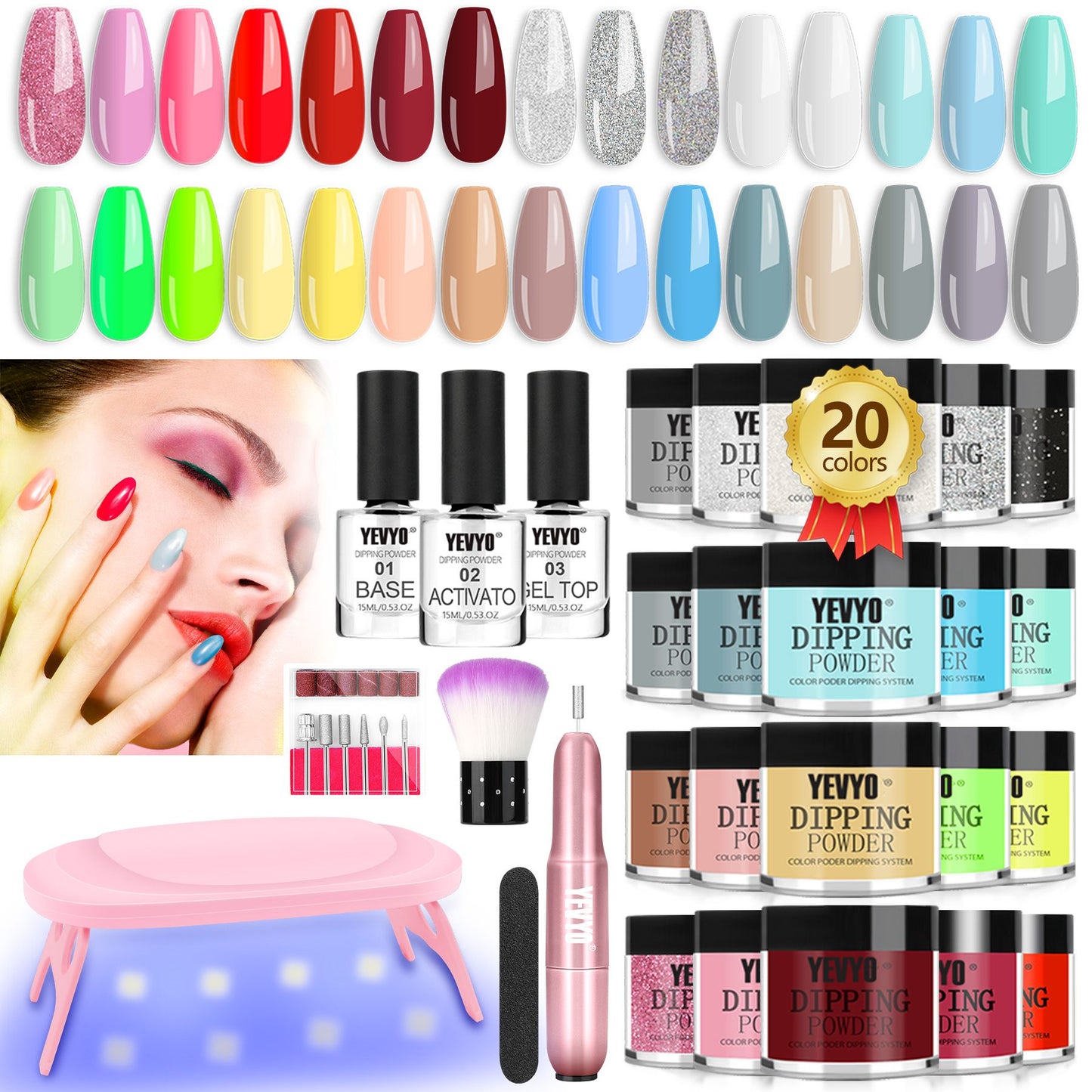 Acrylic Nail Kit Dip Powder Nail Kit Starter with Drill and UV Light, 20 Colors Fast Dry Powder Nail Dipping kit, with Base & Top Coat Activator Dip Nail Kit for French Nail Art Manicure DIY - Discount Msrp