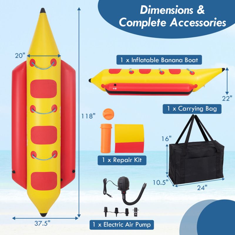 3-Person Inflatable Banana Boat with Electric Air Pump Carrying Bag and Repair Kit - Discount Msrp