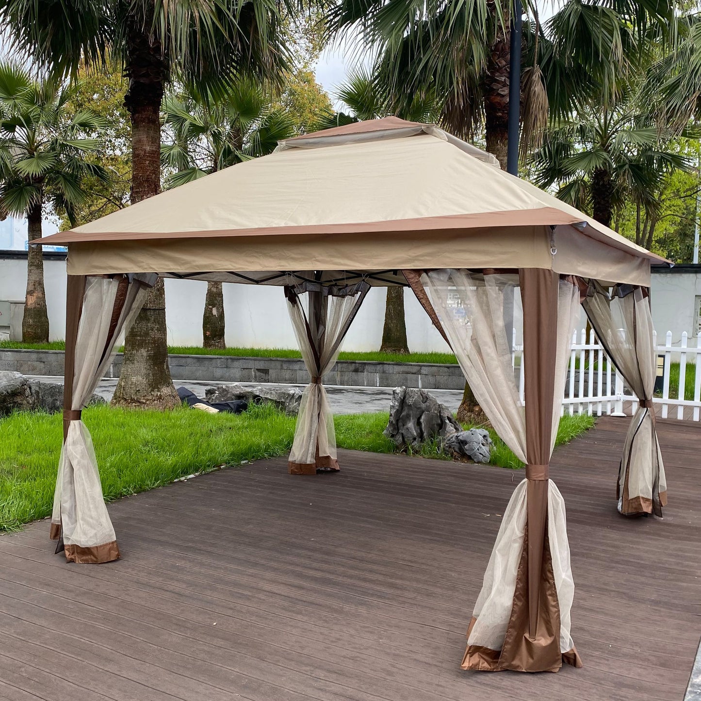 Outdoor 11x 11Ft Pop Up Gazebo Canopy With Removable Zipper Netting,2-Tier Soft Top Event Tent,Suitable For Patio Backyard Garden Camping Area,Coffee - Discount Msrp