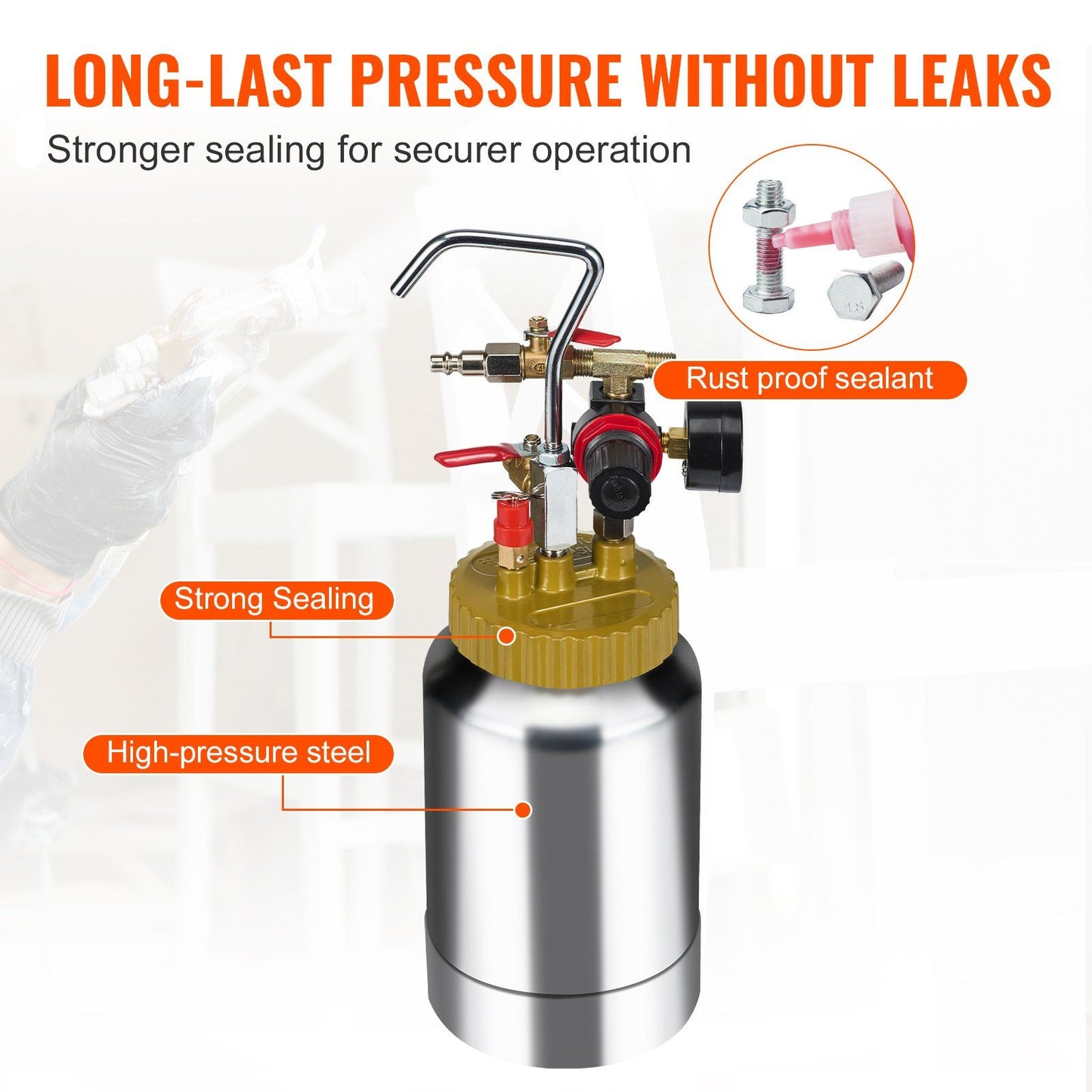 VEVOR 2L/0.5gal Spray Paint Pressure Pot Tank, Lightweight Air Paint Pressure Pot, 1.8mm Nozzle Spray Paint Gun 3m Hoses for Home Decoration Architecture Construction Automotive Painting, 45PSI Max - Discount Msrp