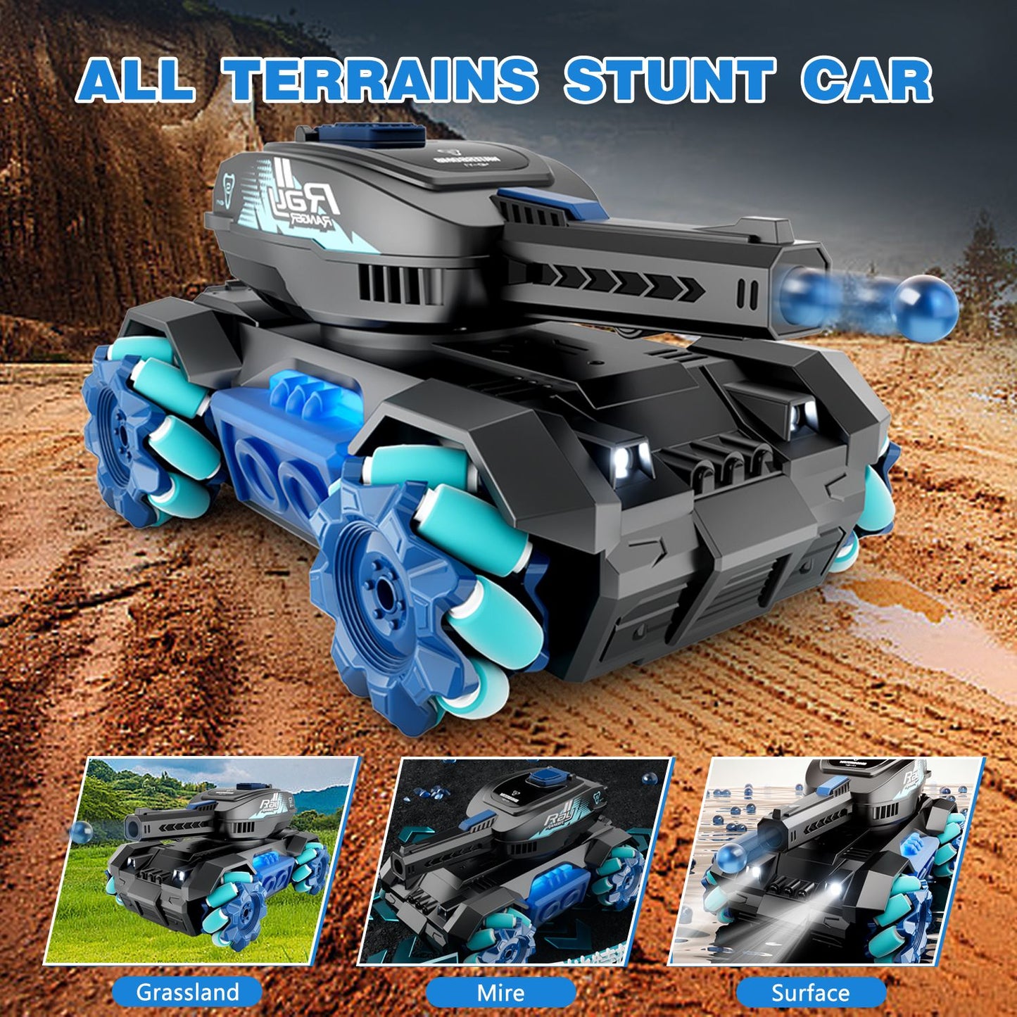 4DRC Y1 RC Crawler Scale Water Bullet Shooting Remote Control Cars,Kids 4WD Battle Stunt Car,All Terrain RC Truck with 360°Rotating,Toy Gift for Boys Girls Kids,Blue - Discount Msrp