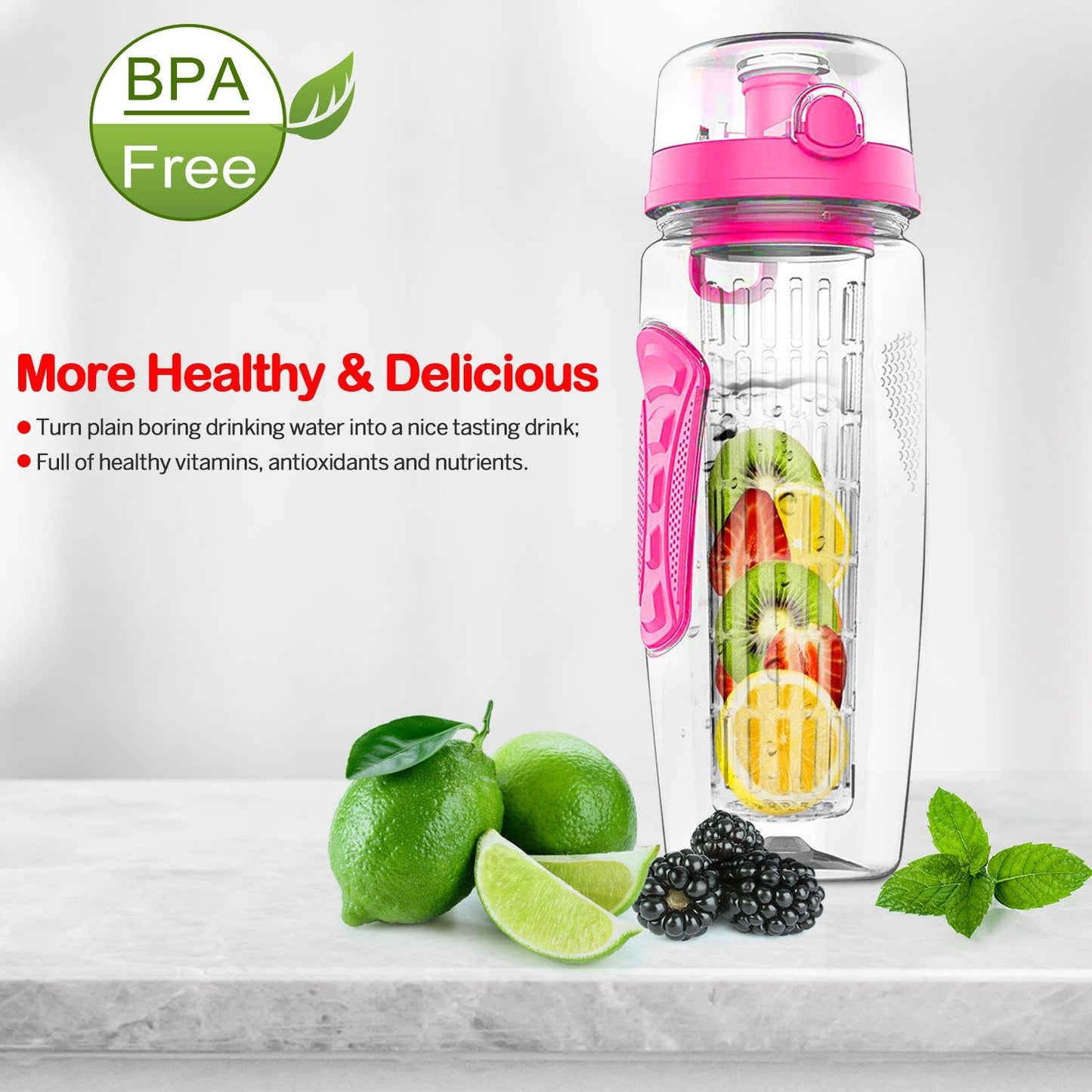 Fruit Infuser Water Bottle 32OZ Juice Shaker Sport w/ Flip Top Lid Anti-Slip Grips For Office Home Sport Running Walking Hiking - Discount Msrp