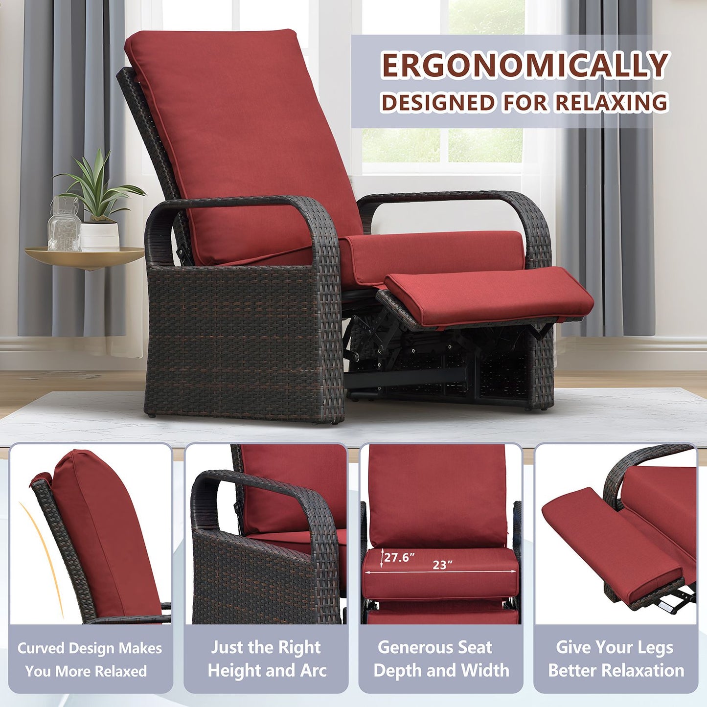 Outdoor Recliner Chair; Automatic Adjustable Wicker Lounge Recliner Chair with 5.12'' Thicken Cushion - Discount Msrp