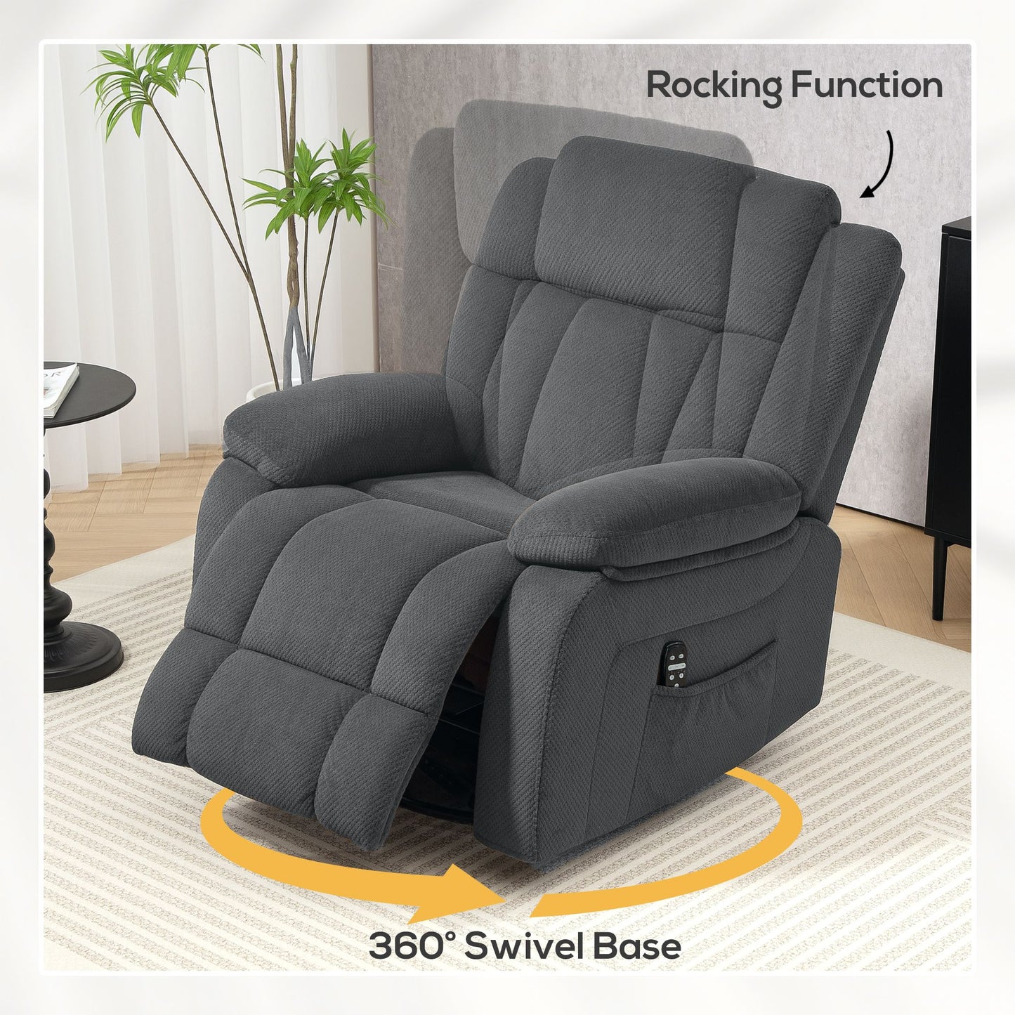 Recliner Massage Armchair with Heat, Oversized Swivel Rocker with Footrest, Remote and Side Pockets, Gray - Discount Msrp
