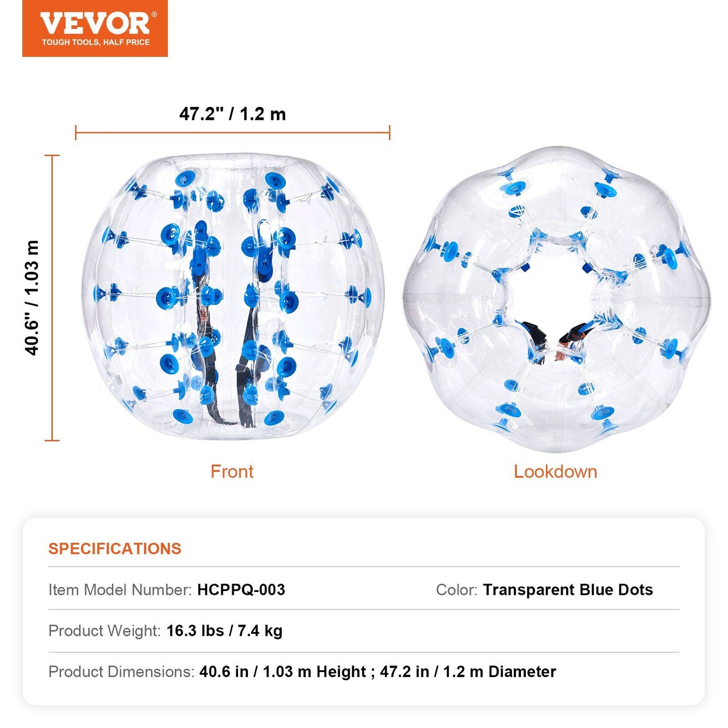 VEVOR Inflatable Bumper Ball 1-Pack, 4FT/1.2M Body Sumo Zorb Balls for Teen, 0.8mm Thick PVC Human Hamster Bubble Balls for Outdoor Team Gaming Play, Bumper Bopper Toys for Garden, Yard, Park - Discount Msrp