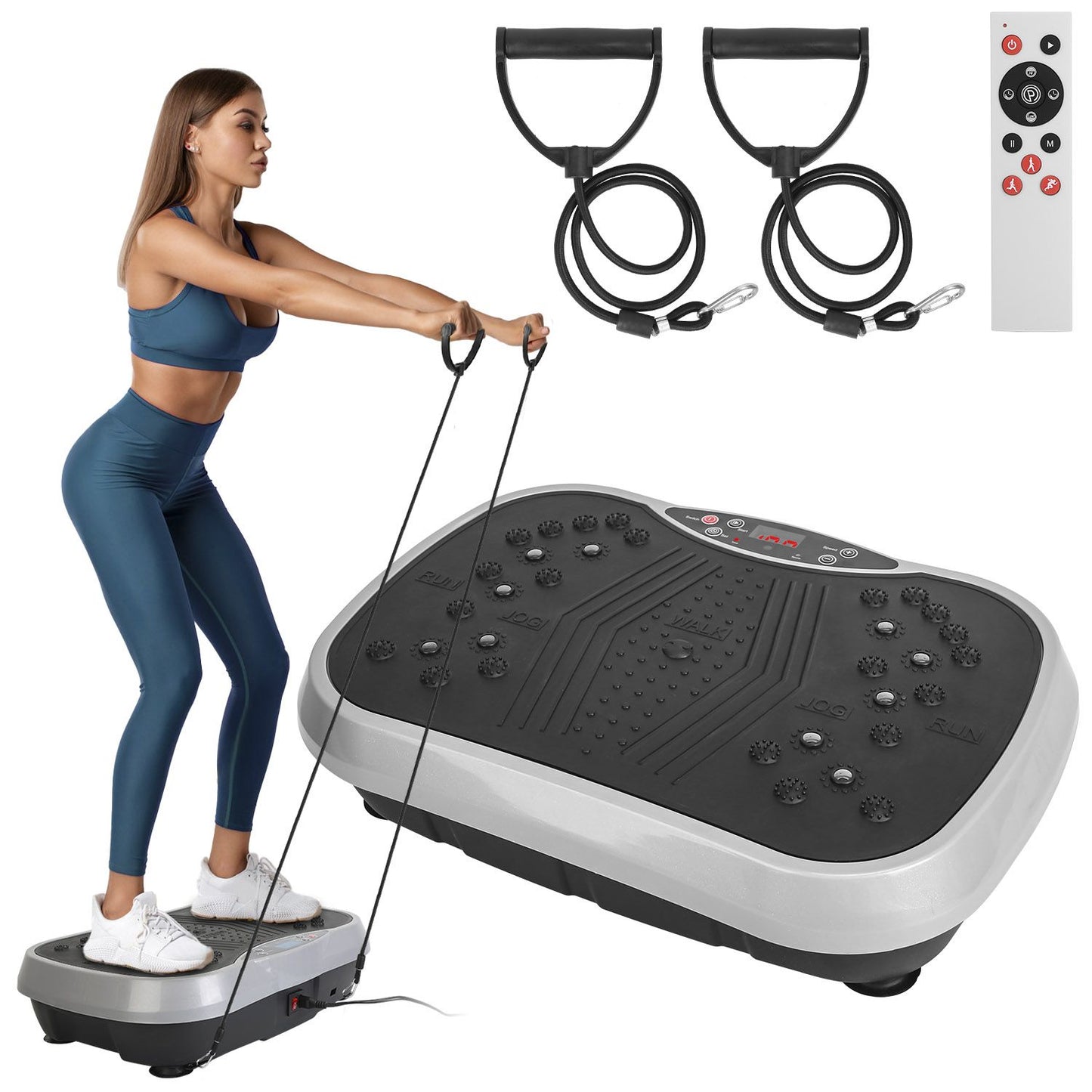 Vibration Exercise Machine With Resistant Bands Remote Control Whole Body Vibration Platform Workout Equipment Home Fitness Training Equipment For Weight Loss Fat Burner - Discount Msrp
