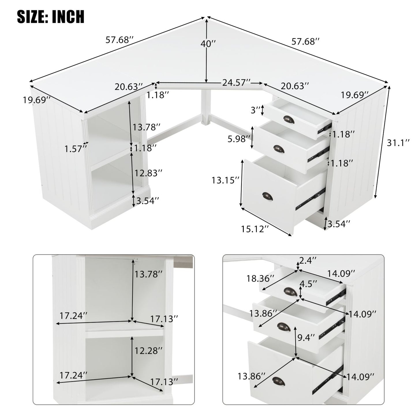 57.68" Modern L Shaped Executive Desk with 2 Storage Cabinets and 3 Drawers,Corner Writing Desk,Office Desk Furniture,Computer Desks with Depth Workstation for Home Office,Living room,White - Discount Msrp