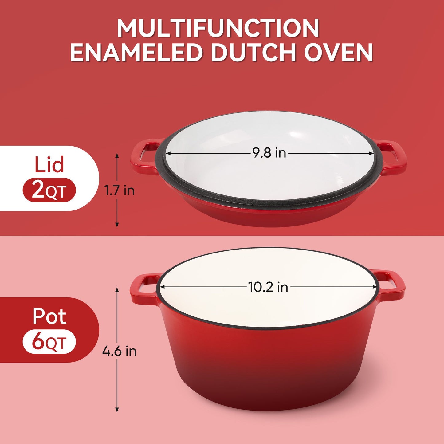 Enameled Cast Iron Dutch Oven with Serving Lid + ENCLOSED THERMAL CIRCLE Design - Discount Msrp