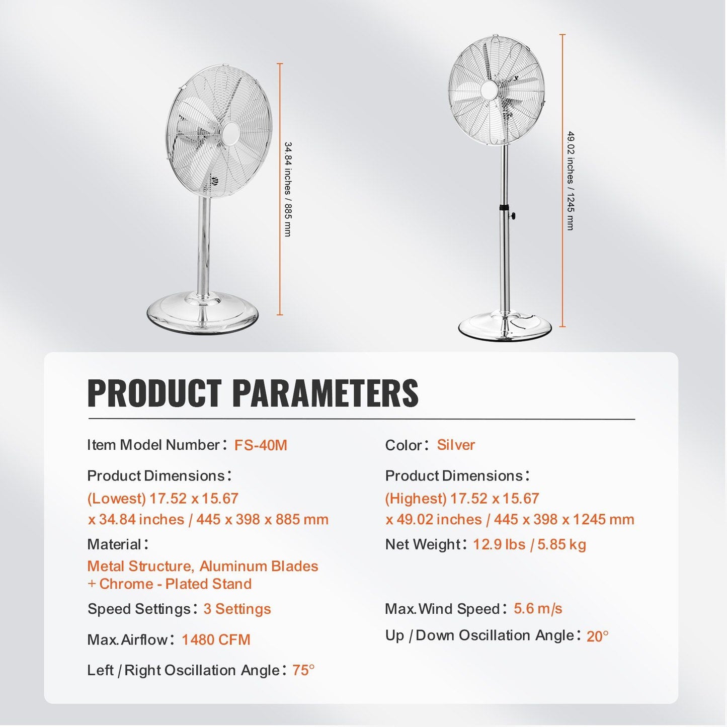 16" Industrial Pedestal Fan 3-Speed Oscillating Fan Height Adjustable Silver - Discount Msrp