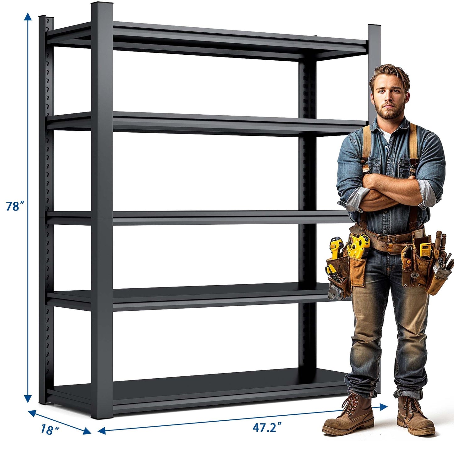 78"H 5 Tier Metal Shelves for Storage Garage Shelving 2000LBS Heavy Duty Storage Shelves Adjustable Garage Shelf Industrial Shelving Unit Storage Utility Rack,47.2"W*18"D*78"H,Black - Discount Msrp