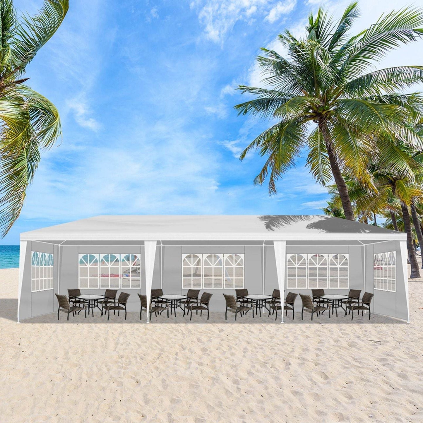 1 Set of 10'x30' Party Tent Canopy for Outdoor Weddings, Heavy-Duty Waterproof Event Shelter with Removable Sidewalls, Ideal for Parties, Booths, and Gatherings. - Discount Msrp