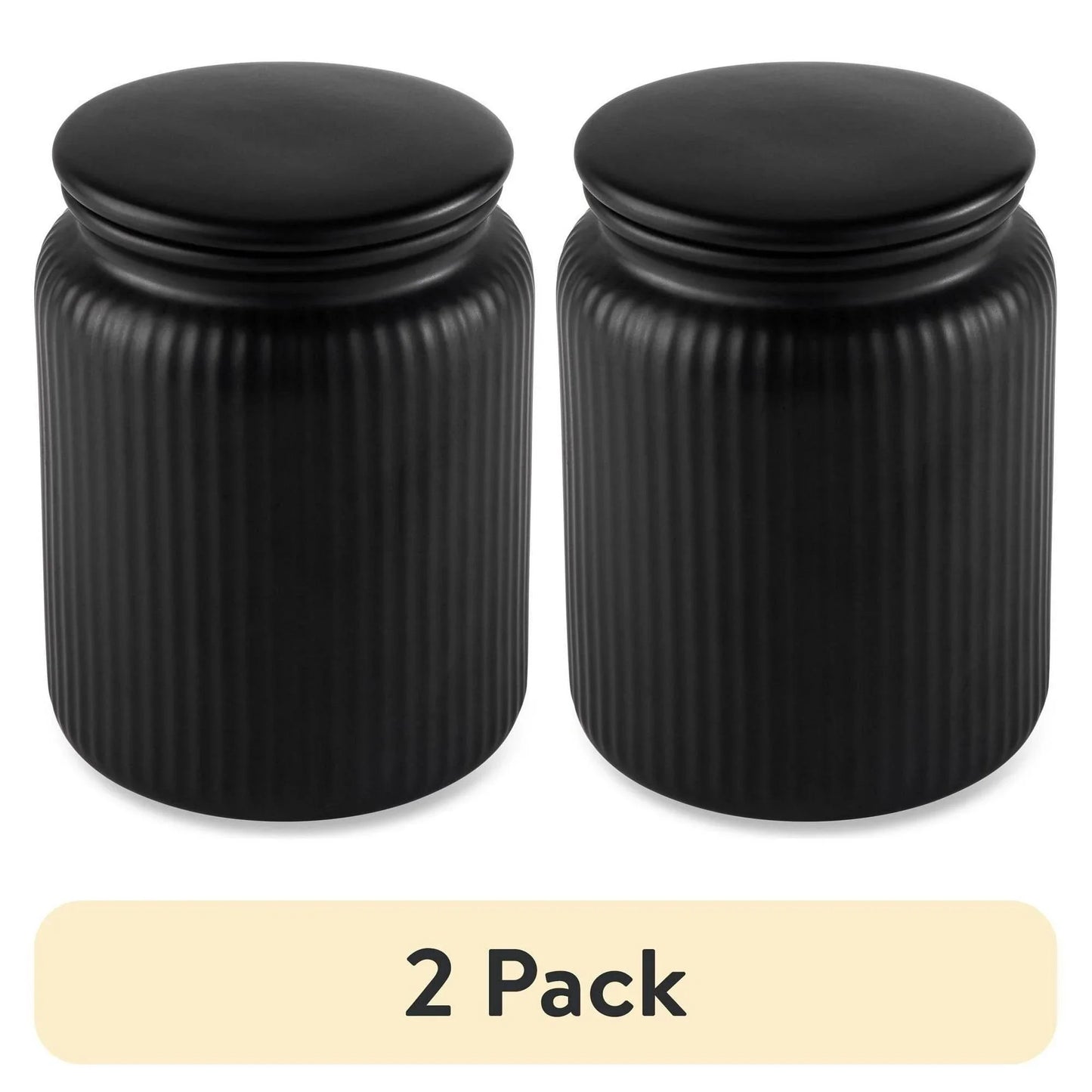 (2 pack) Medium (815mL) Ceramic Ribbed Kitchen Organization Jar, Black - Discount Msrp