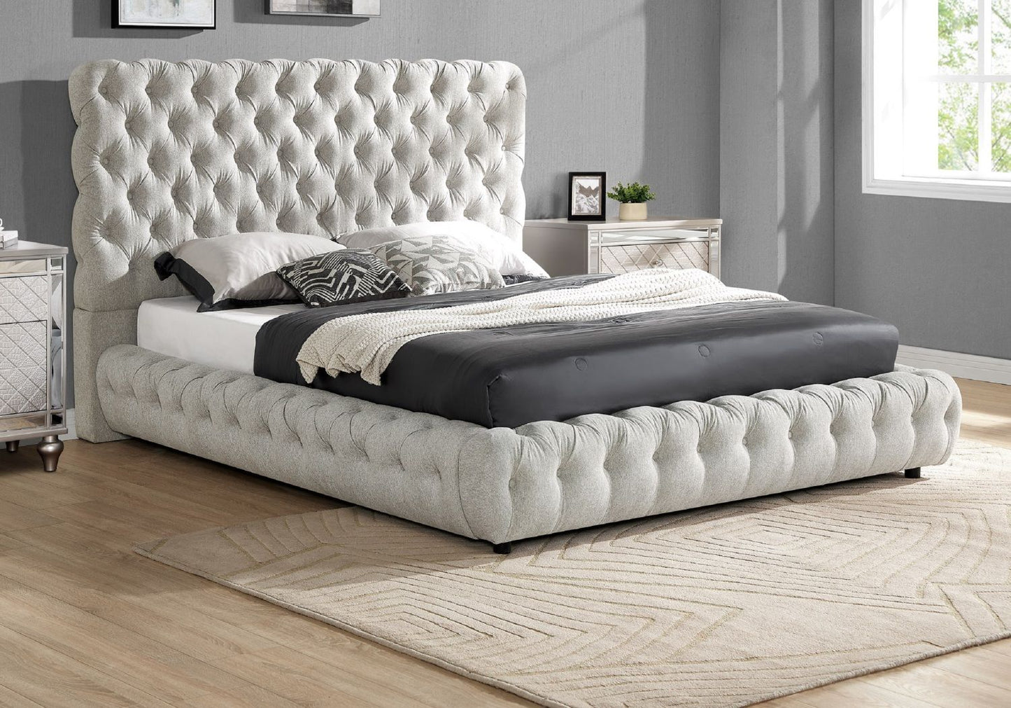 1pc Contemporary Upholstered Queen Bed Tufted Headboard and Footboard Bedroom Furniture Dove Gray - Discount Msrp