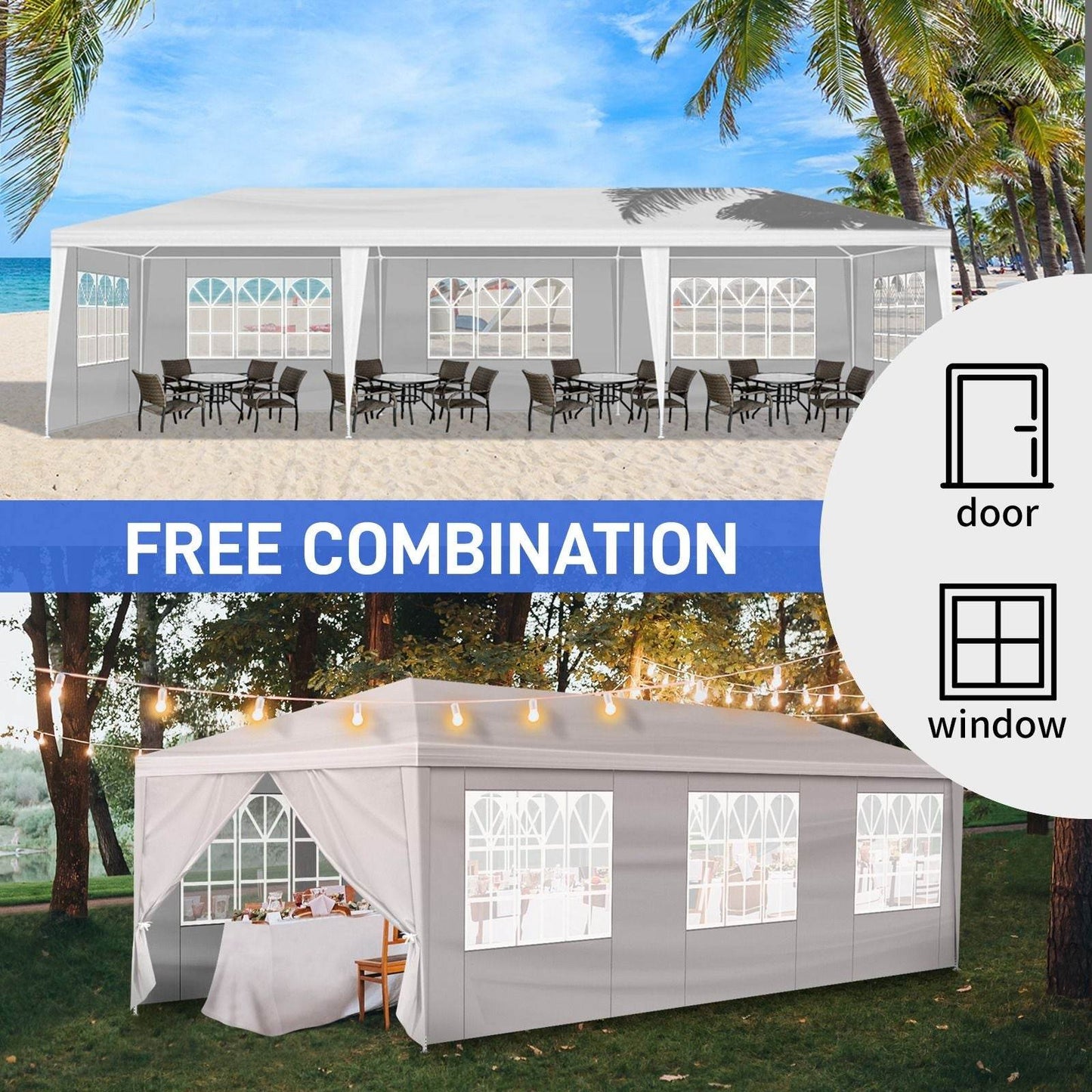 1 Set of 10'x30' Party Tent Canopy for Outdoor Weddings, Heavy-Duty Waterproof Event Shelter with Removable Sidewalls, Ideal for Parties, Booths, and Gatherings. - Discount Msrp