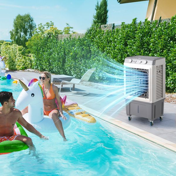 3 in 1 Portable Evaporative Cooler,Indoor,Outdoor,2353CFM Personal Air Cooler,7.9 Gal Large Water Tank & Scroll Casters, 4 Ice Packs,White, Manual control - Discount Msrp