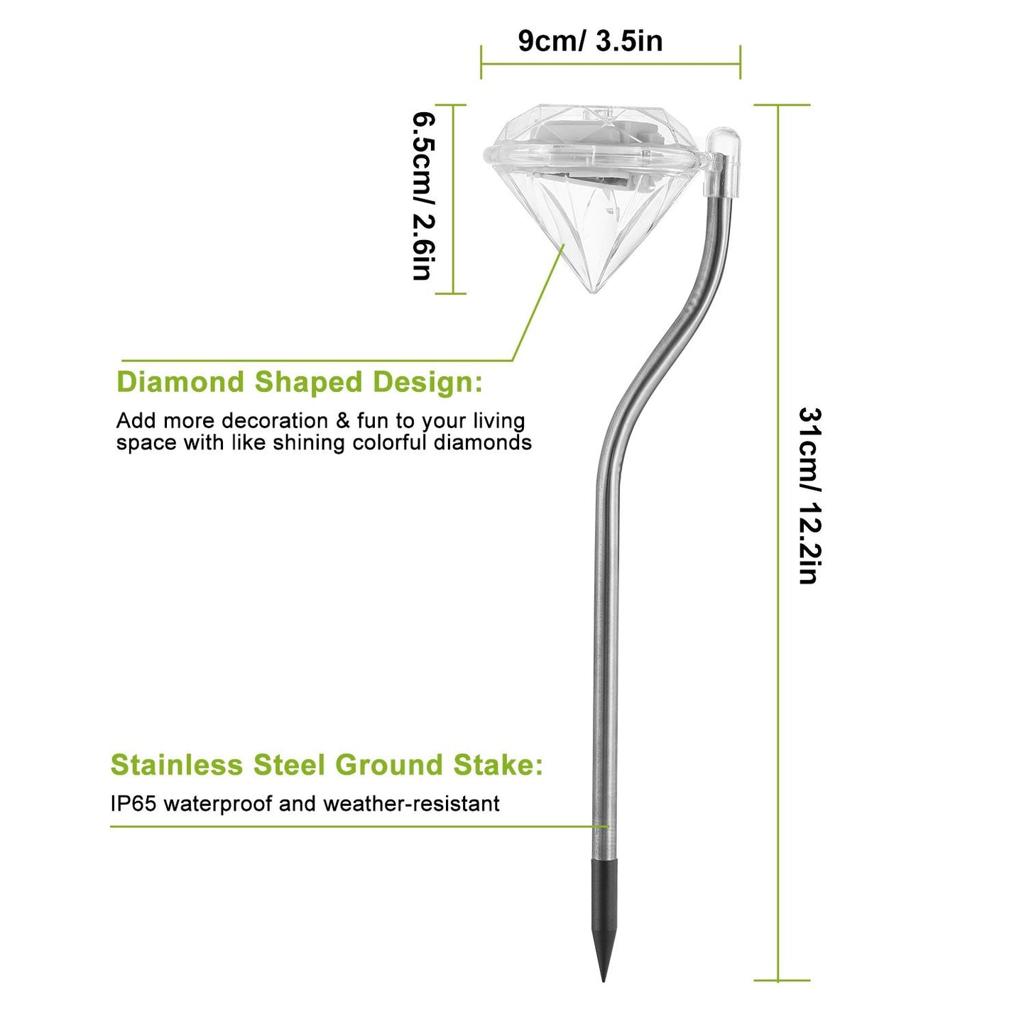 4Pcs Solar Garden Light Outdoor Diamond LED Light IP65 Waterproof Stake Decorative Lamp - Discount Msrp