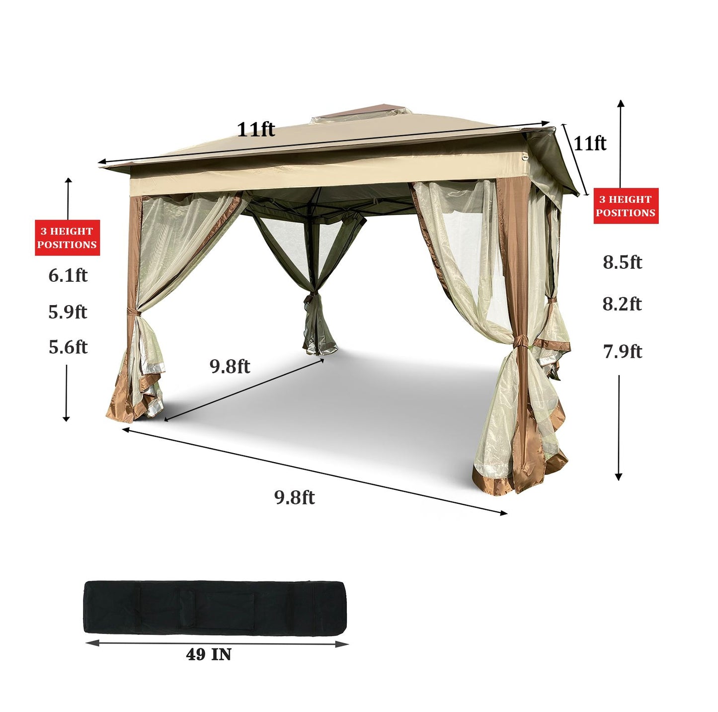 Outdoor 11x 11Ft Pop Up Gazebo Canopy With Removable Zipper Netting,2-Tier Soft Top Event Tent,Suitable For Patio Backyard Garden Camping Area,Coffee - Discount Msrp