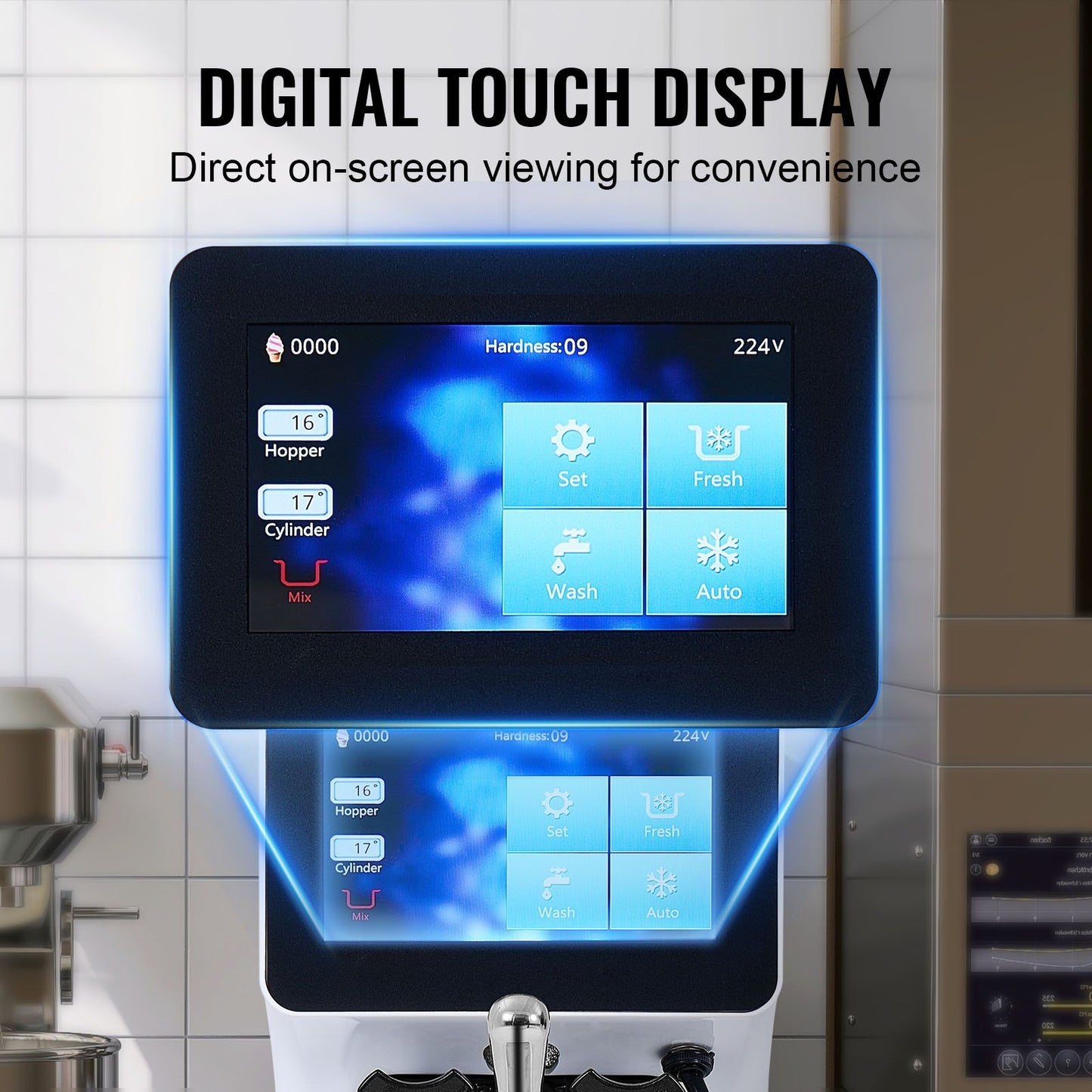VEVOR Commercial Ice Cream Machine, 10.6 QT/H Yield, 1000W Single Flavor Countertop Soft Serve Ice Cream Maker, 4L Hopper 1.6L Cylinder, Touch Screen Auto Clean Pre-cooling, for Restaurant Snack Bar - Discount Msrp