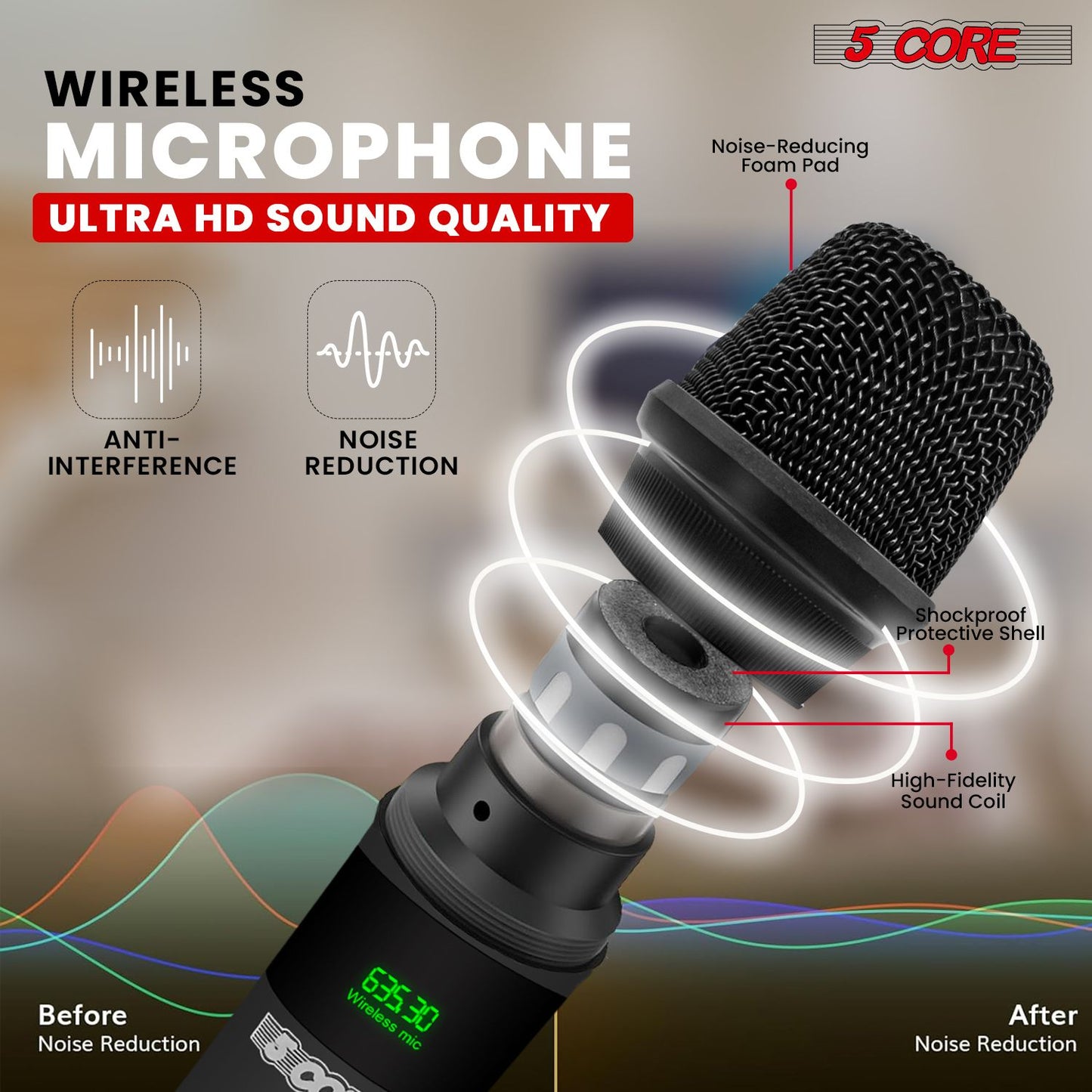 5 Core 10 inch PA Portable Bluetooth Party Speaker Karaoke Boombox + 2 Wireless Mics : ACTIVE HOME 10 2-MIC - Discount Msrp
