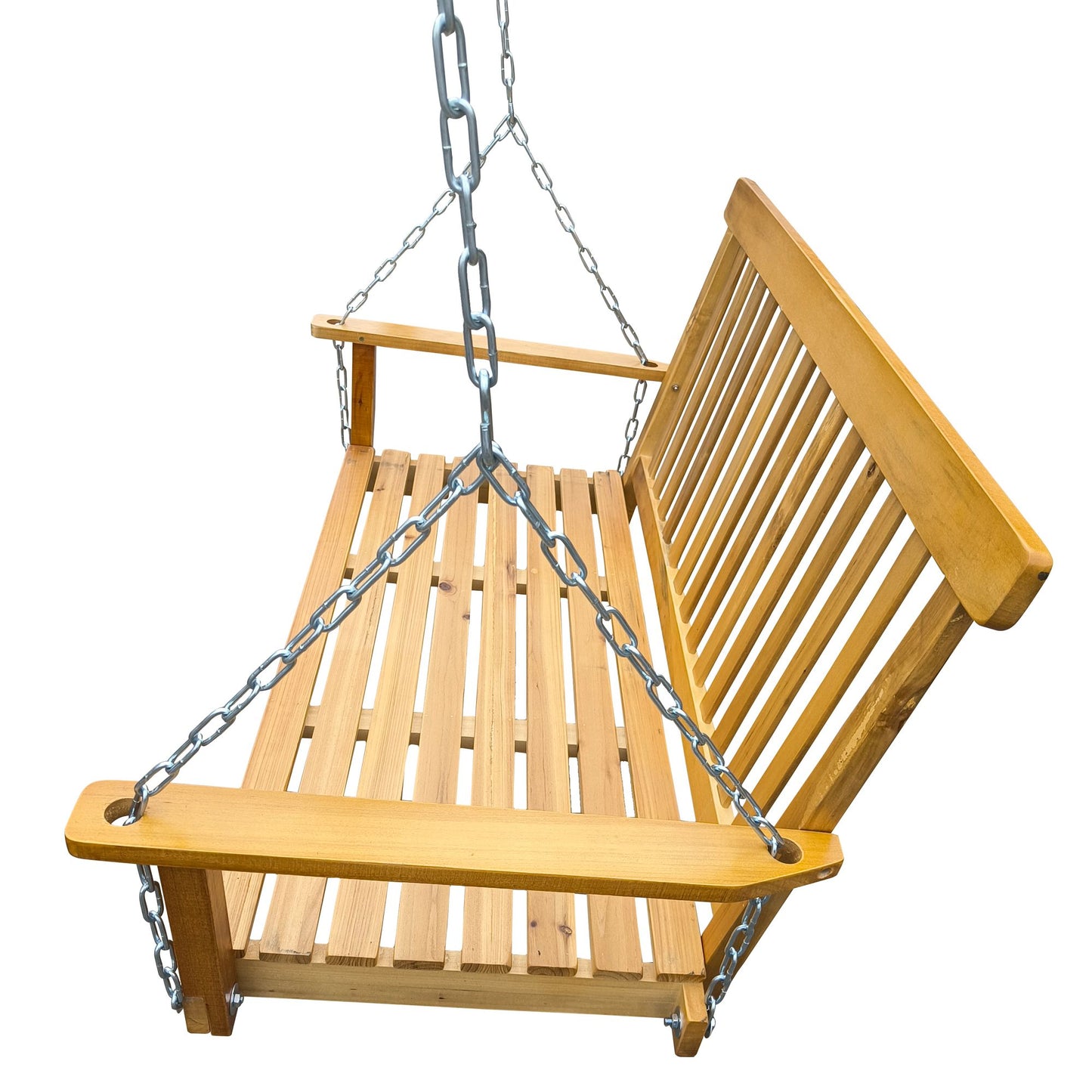 Front Porch Swing with Armrests, Wood Bench Swing with Hanging Chains,for Outdoor Patio ,Garden Yard, porch, backyard, or sunroom,Easy to Assemble,teak - Discount Msrp