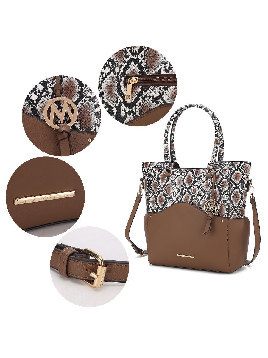 MKF Collection Iris Snake Embossed Vegan Leather Women Tote Bag with matching Wristlet Pouch by Mia k - Discount Msrp