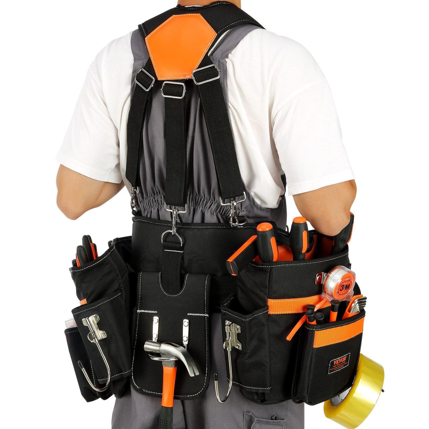 VEVOR Tool Belt with Suspenders, 29 Pockets, 29-54 inches Adjustable Waist Size, Tool Belts for Men, 600D Polyester Heavy Duty Carpenter Tool Pouch for Carpenters, Electricians, and Gardening, Black - Discount Msrp