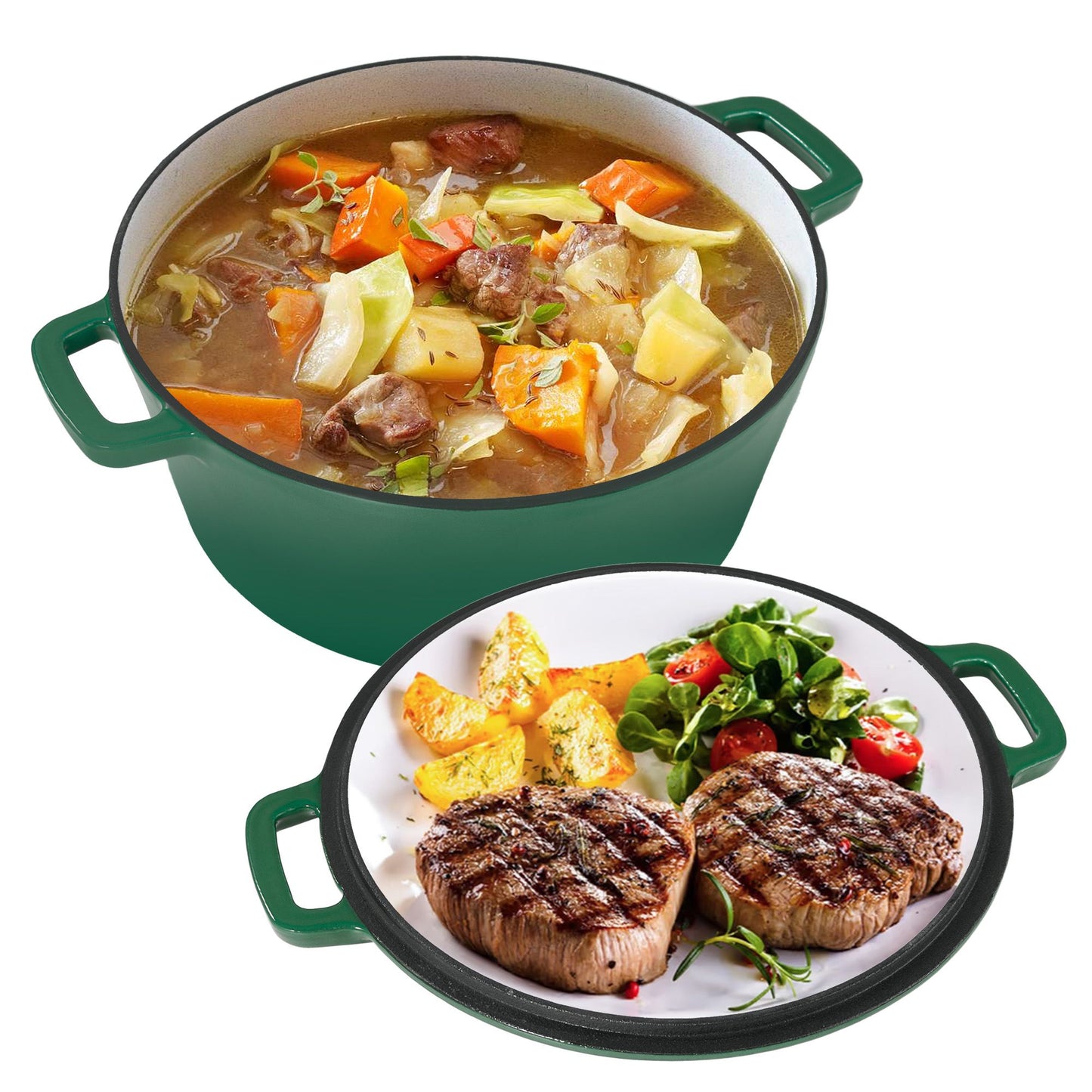 Enameled Cast Iron Dutch Oven with Serving Lid + ENCLOSED THERMAL CIRCLE Design - Discount Msrp