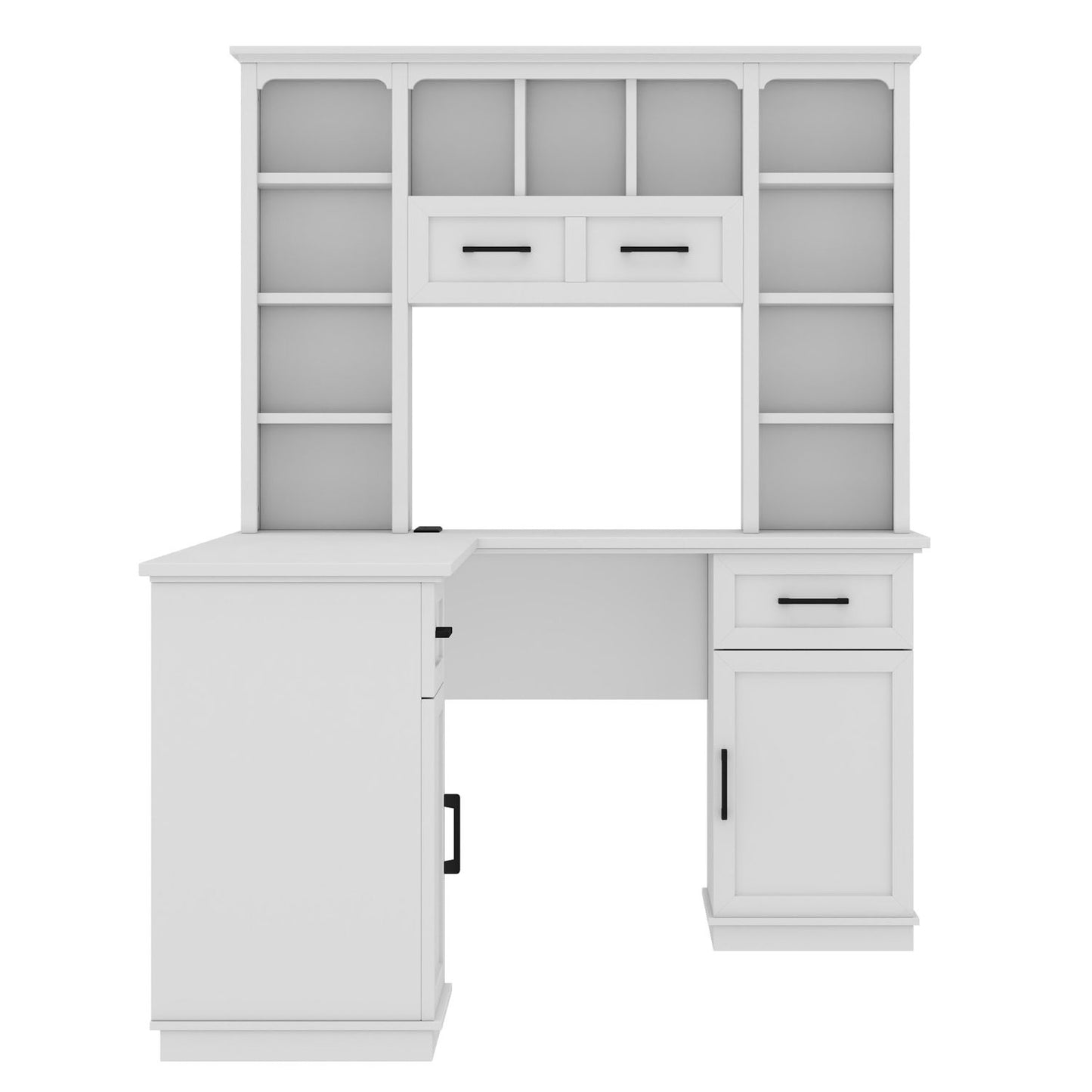 L-Shaped Computer Desk with 2 Cabinets and 2 Drawers, 11 Open Shelves and 1 Right Flip Shelf with Storage, with Power Outlet, for Study, Living Room and Office, White - Discount Msrp