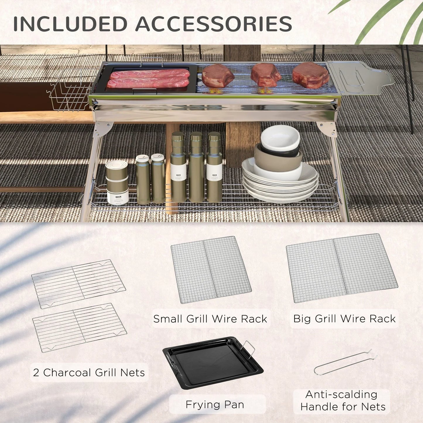 Outsunny Charcoal Grill, Stainless Steel Portable Folding BBQ, Outdoor Hibachi for Backyard Cooking, Camping, Picnic, Party, Tailgating and Travel with Pan, Grill Rack, Shelves, and Hooks - Discount Msrp