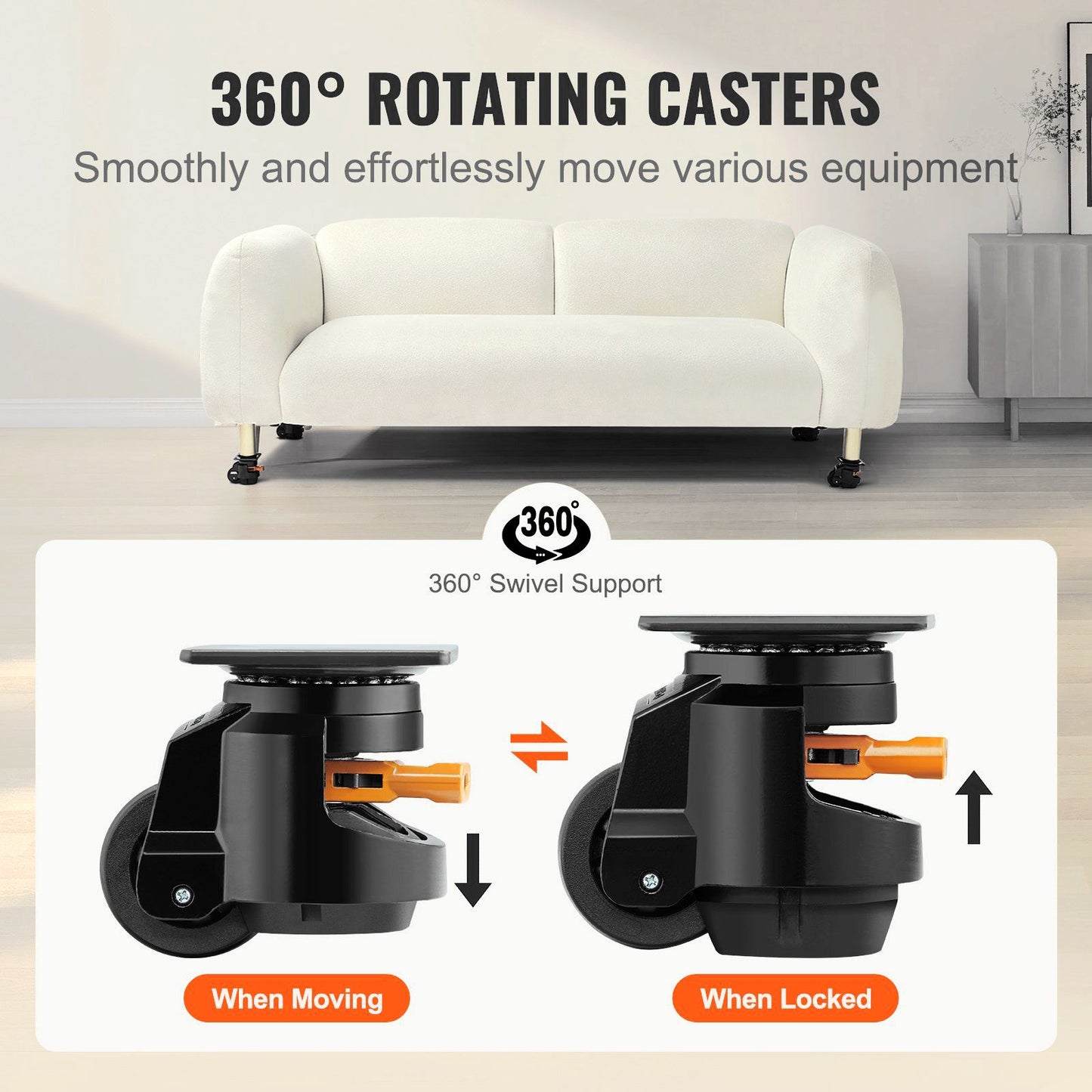 Heavy Duty Leveling Casters 4-Pack | 1000kg/2200LB Capacity with 2.5" Wheels | Precision 360° Swivel & Reinforced Handle for Workbench, Machinery, Industrial Equipment | Floor Protection & Noise-Free - Discount Msrp