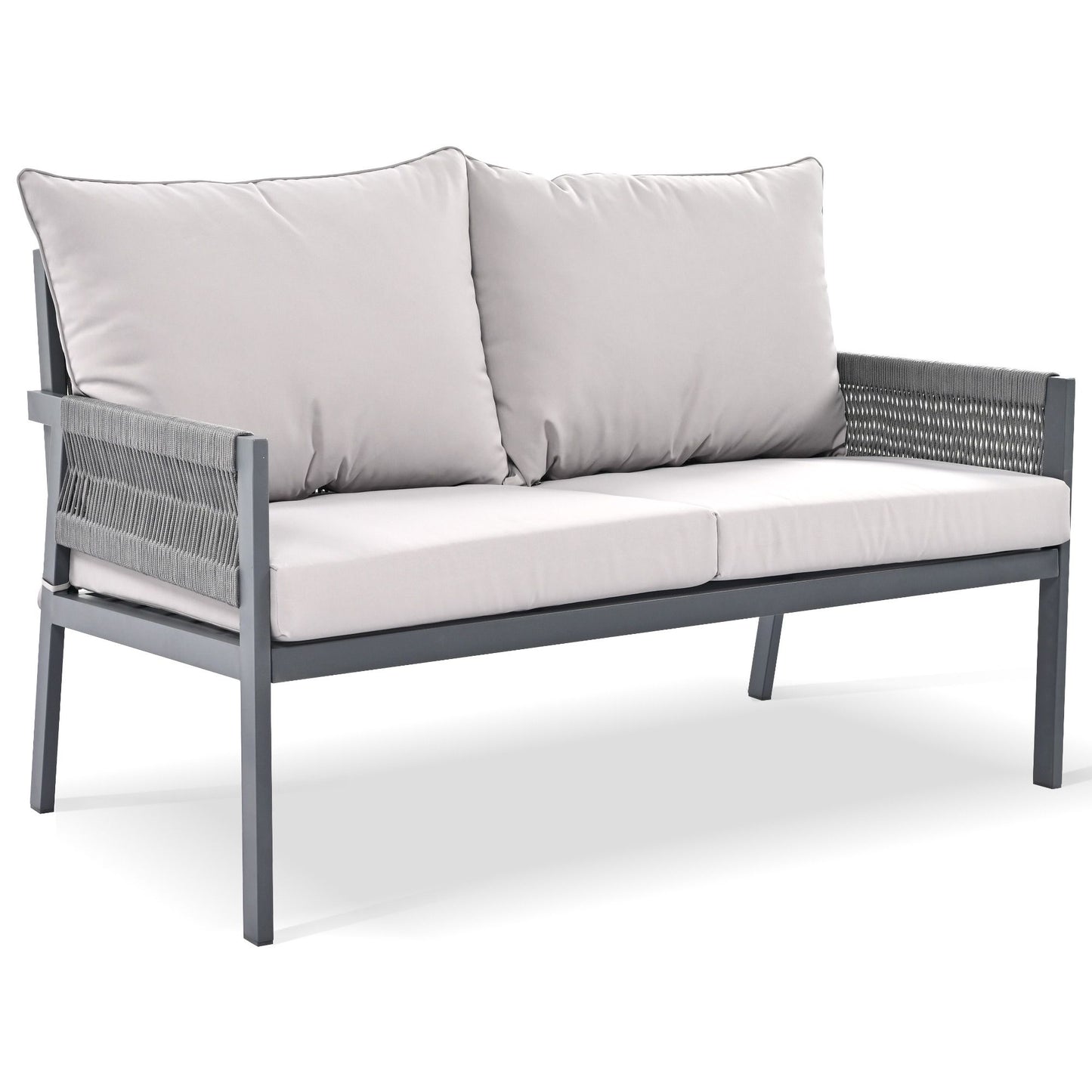 4-Piece Rope Patio Furniture Set, Outdoor Furniture with Tempered Glass Table, Patio Conversation Set Deep Seating with Thick Cushion for Backyard Porch Balcony - Discount Msrp
