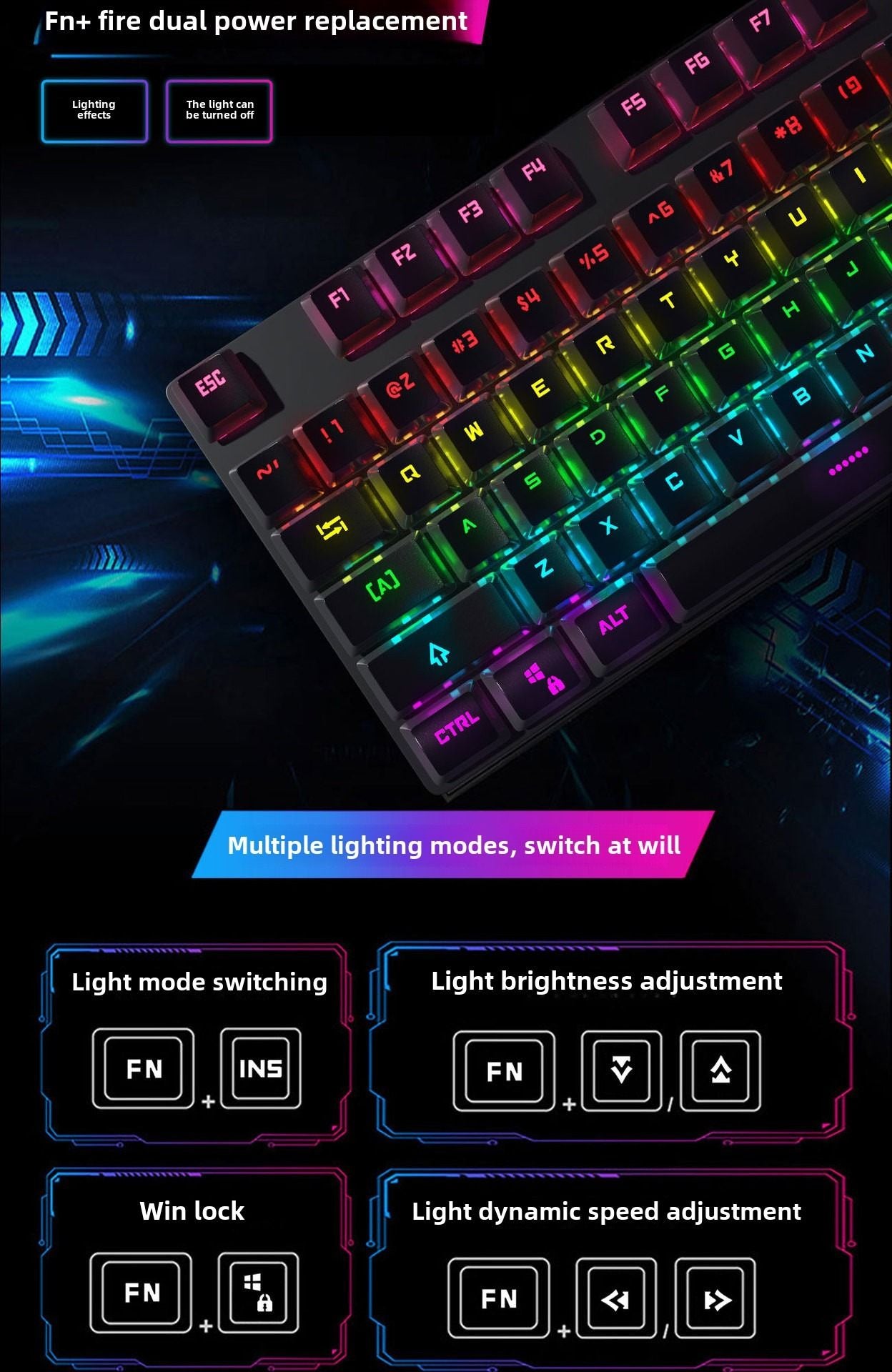 Wired Mechanical KeyboardGaming KeyboardMechanical KeyboardLuminous BacklightPlug and PlayGreen Axis Mechanical Keyboard - Discount Msrp