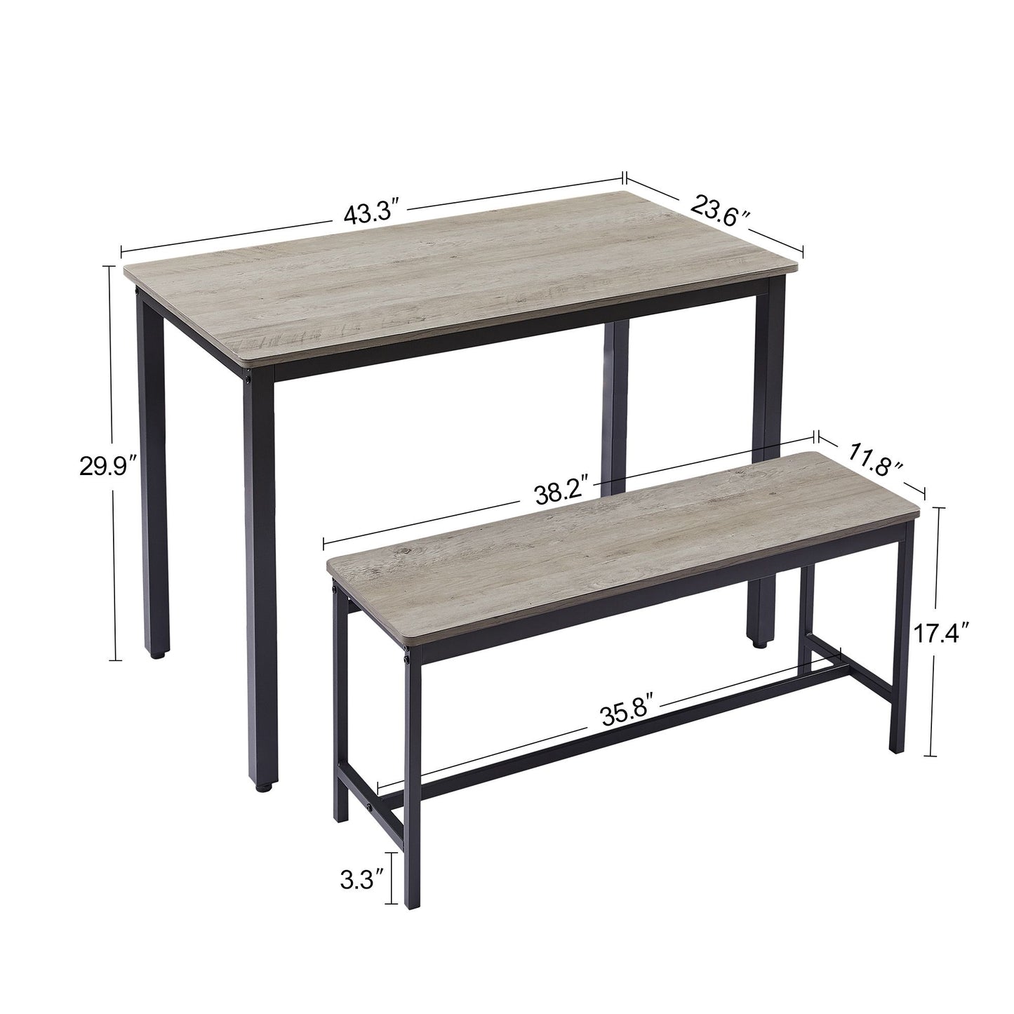 Dining Table Set, Bar Table with 2 Dining Benches, Kitchen Table Counter with Chairs, Industrial for Kitchen Breakfast Table, Living Room, Party Room, Grey and Black,43.3″L x 23.6″W x 29.9″H - Discount Msrp